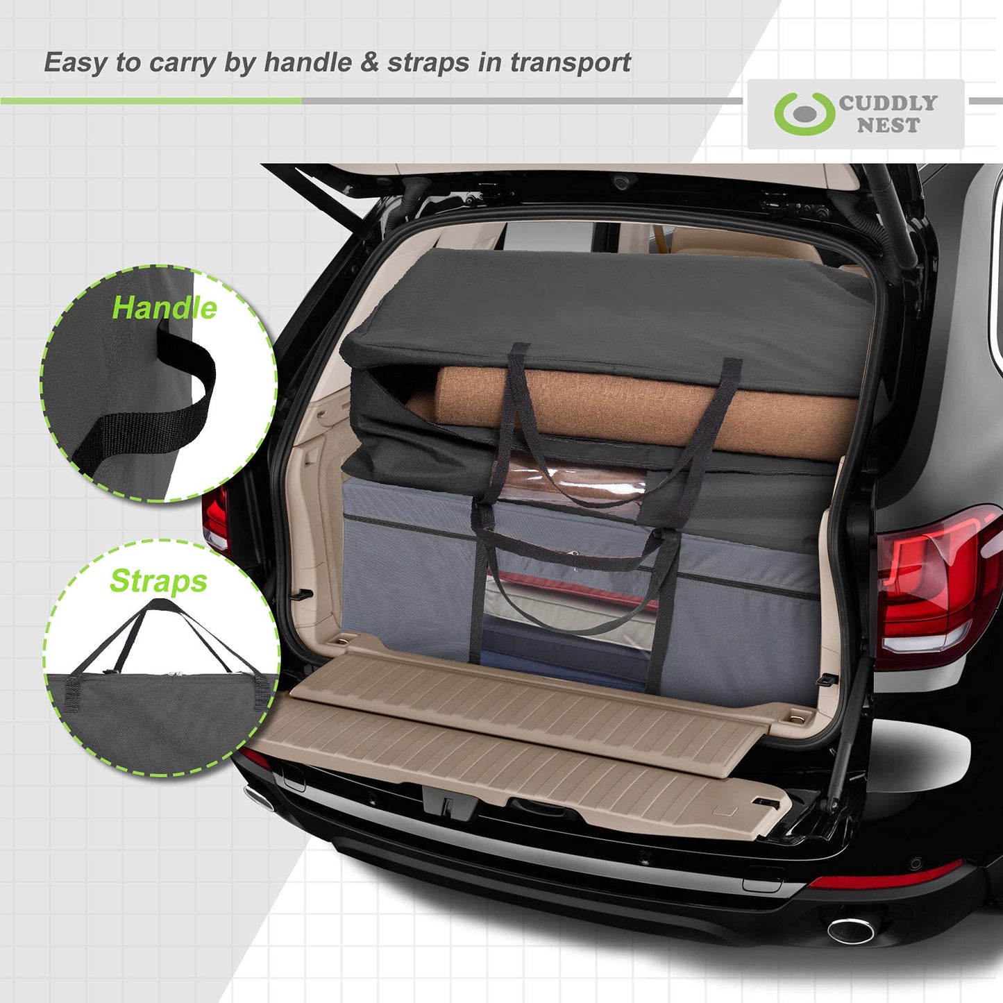 Cuddly Nest Folding Mattress Storage Bag Heavy Duty Carry Case for Tri-Fold Guest Bed Mattress (Fits Up to 6 Inches Twin Mattress, Black)