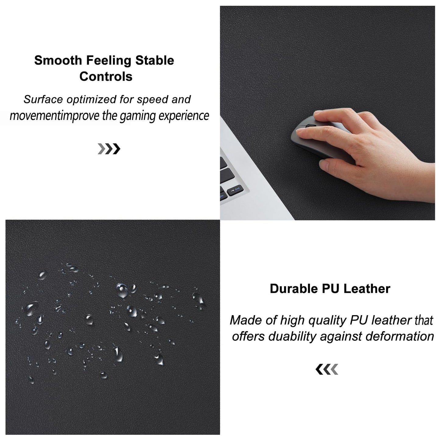 CHKDSK Double-Side Desk Mat,47.24''×23.62'',PU Leather Large Mouse Pad Protector for Table,Easy Clean Desk Mat Computer Keyboard Mat for Office (Black+Black)