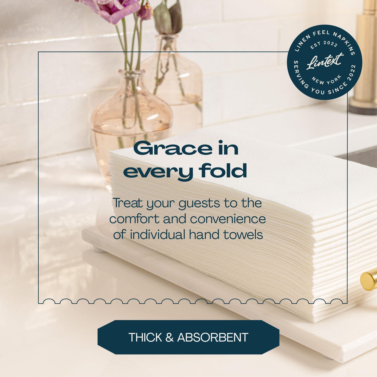Lintext Disposable Linen-Feel Guest Towels - 12" x 17" Cloth-Like Hand Towels - Made in USA, Soft and Absorbent Paper Napkin for Bathroom, Kitchen, Or Event [Extra-Soft - Pack of 200]