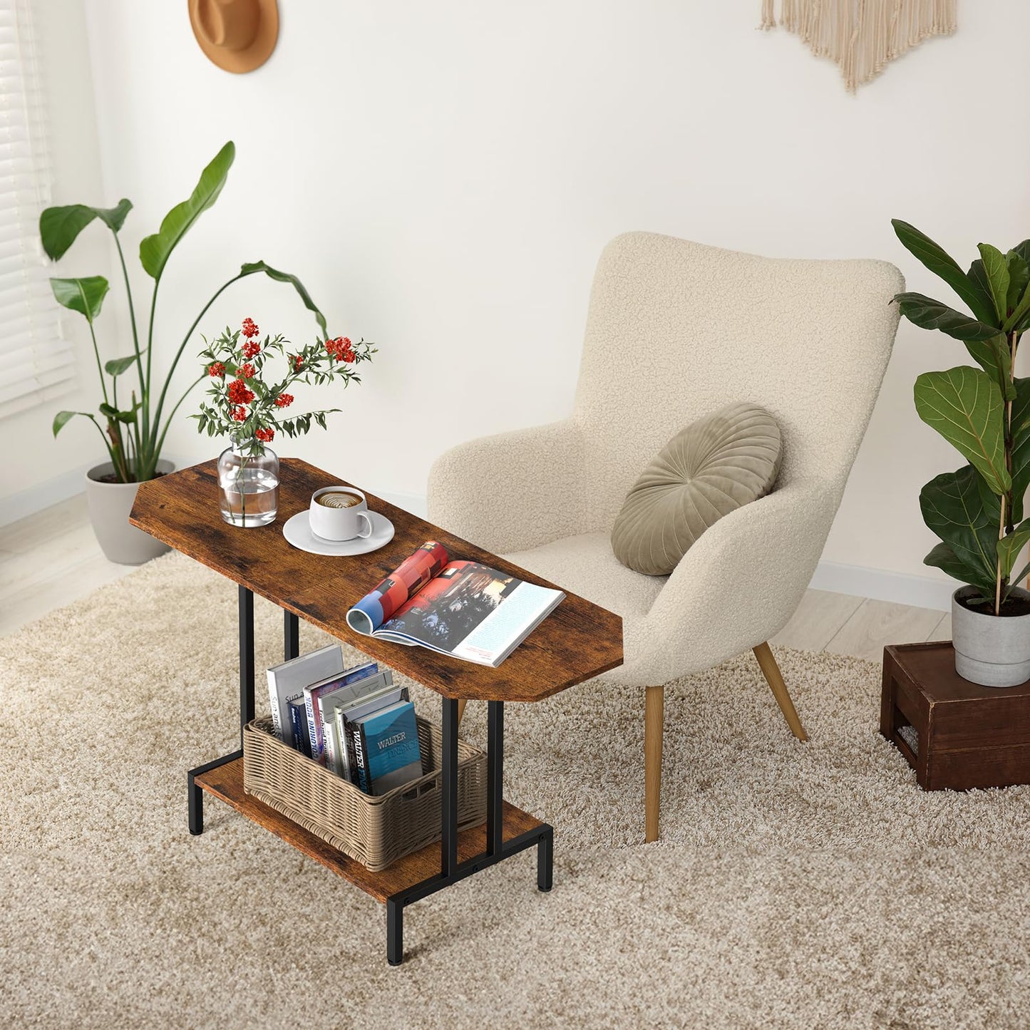 Rustic Coffee Table for Living Room Center Table with Storage Shelf 2-Tier Wood Tea Table Industrial Rectangle Coffee Table for Large or Small Spaces, Brown