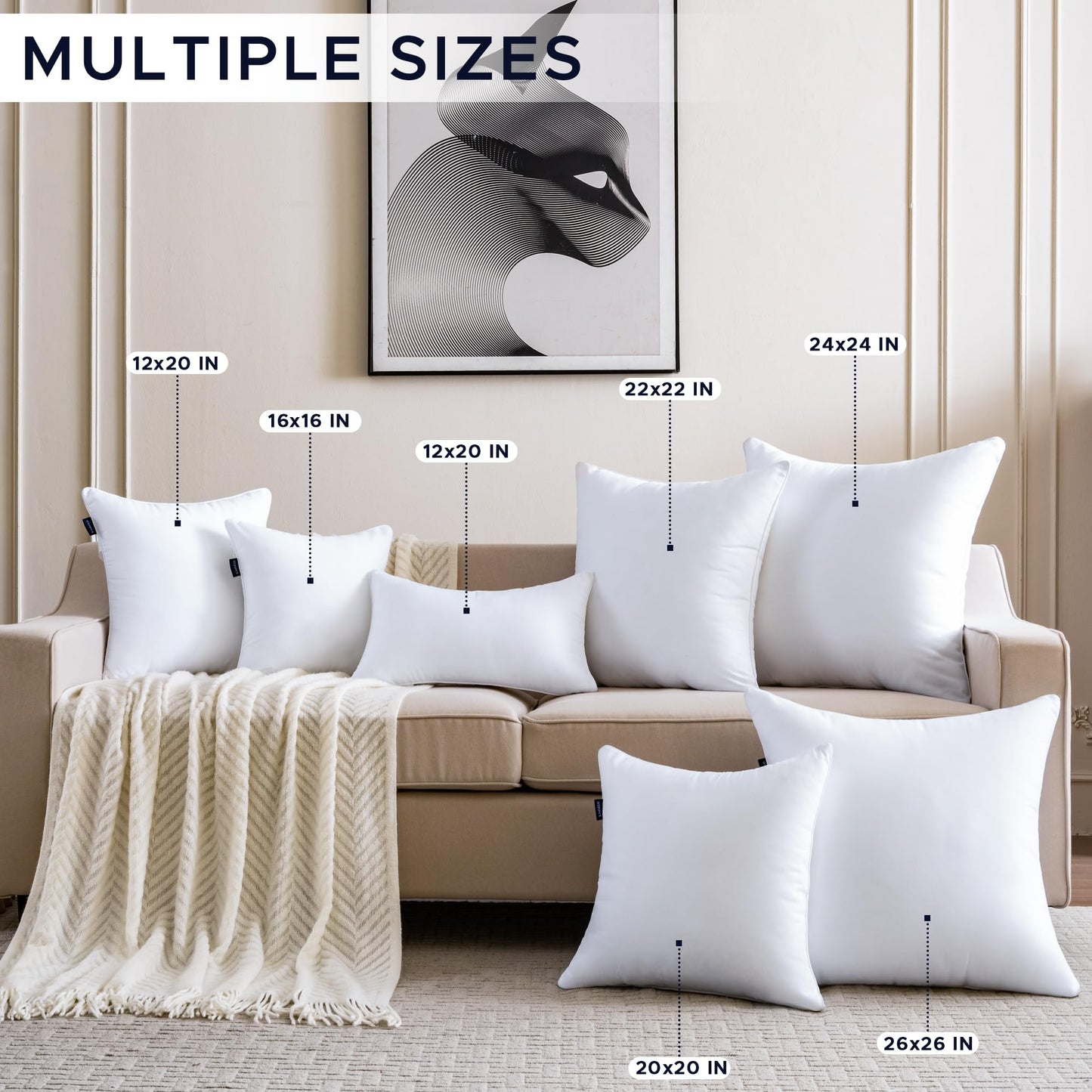 OTPIPCS 18 x 18 Pillow Inserts Set of 4 Down Alternative Throw Pillow Inserts Medium Fluffy Decorative Pillow White Square Pillows Stuffing for Living Room Couch Bed Sofa Interior Cushions