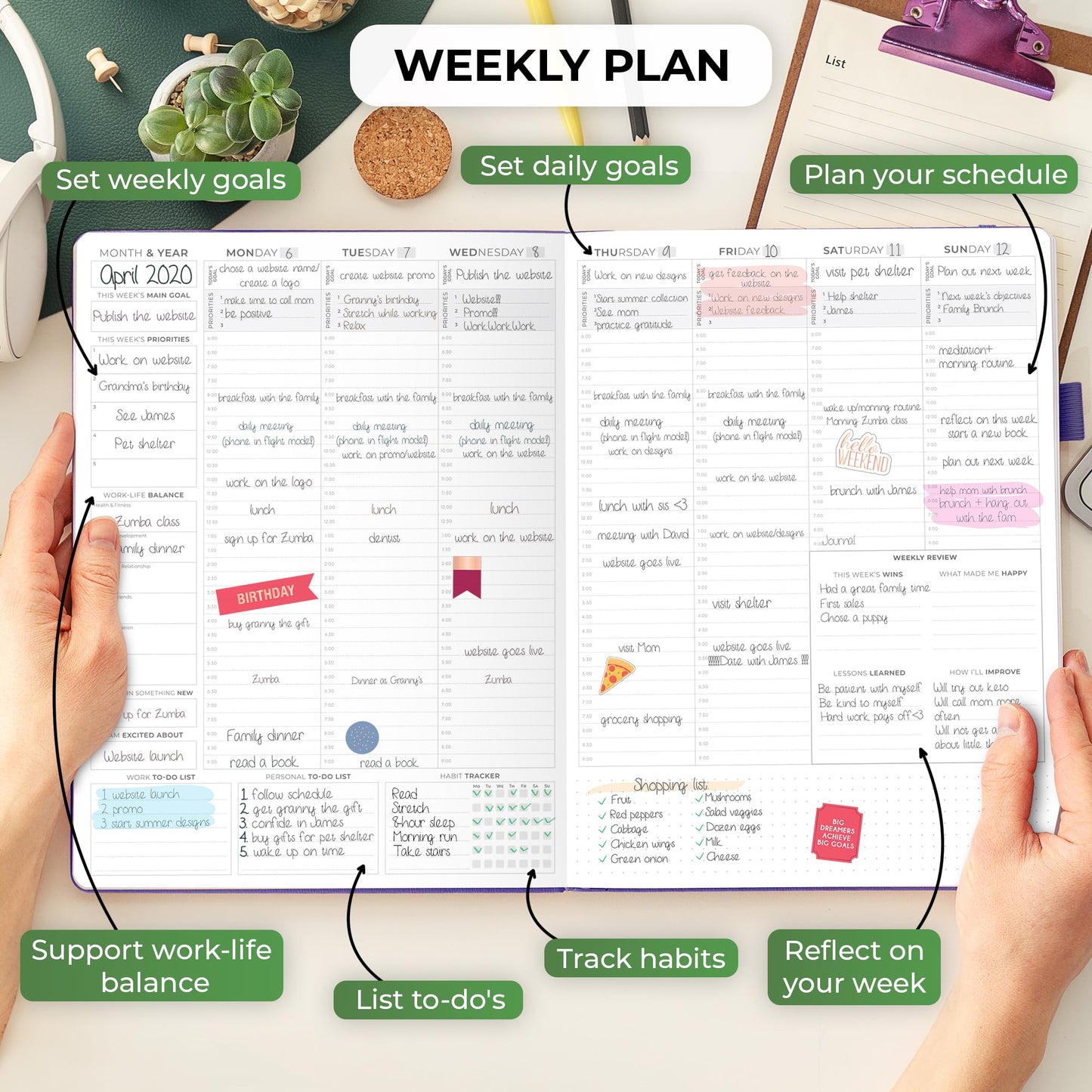Clever Fox Planner PRO Schedule – Weekly & Monthly Life Planner with Time Slots, Appointment Book and Daily Organizer to Increase Productivity, Undated, A4 Size Hardcover, Lasts 1 Year – Purple