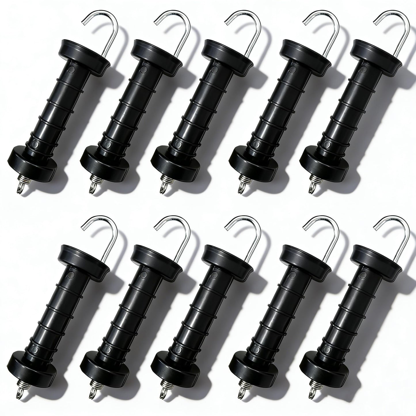 Electric Fence Gate Handle with Spring - 10 Pack Extra Large Plastic Handle & Iron Metal Spring Latches for Outdoor Wooden Fence, Garden Yard Gate Repair DIY Hardware