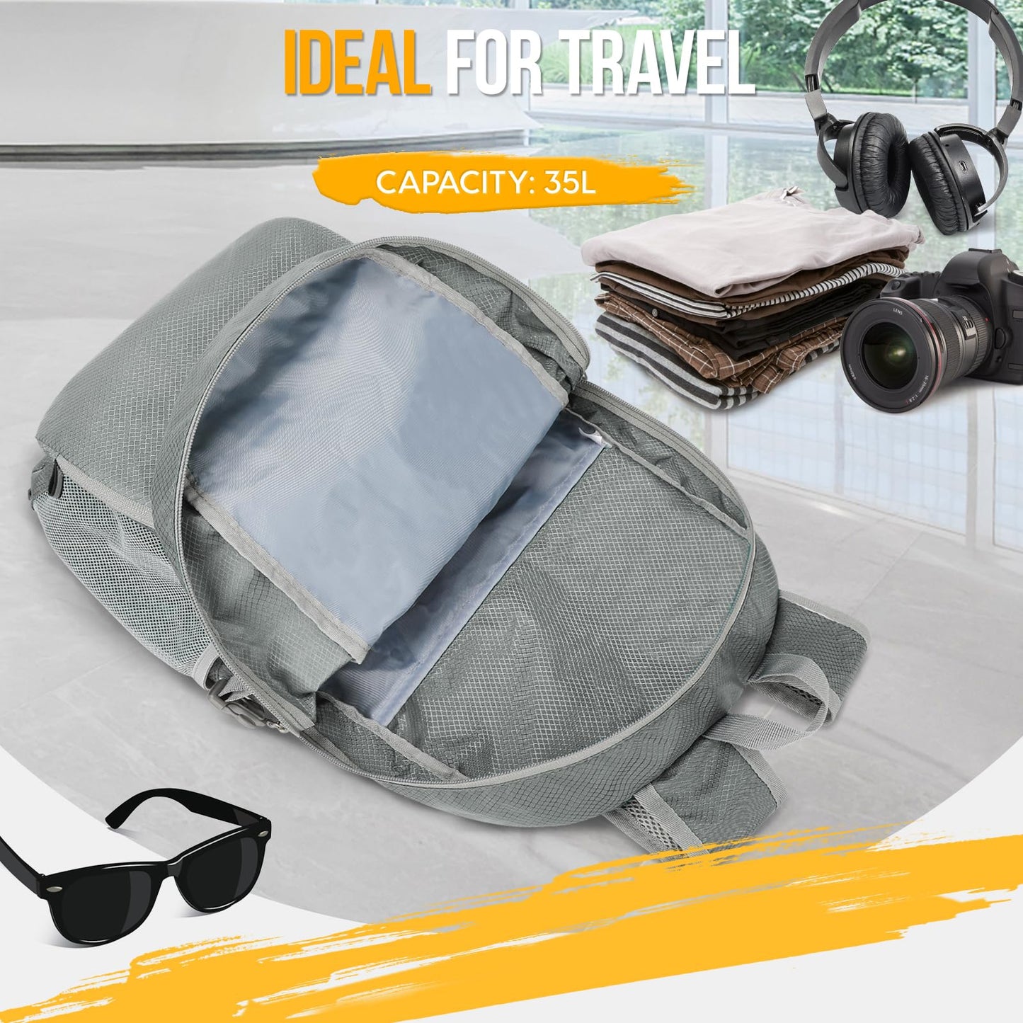 ZOMAKE Packable Hiking Backpack 35L, Water Resistant Lightweight Foldable Backpacks Daypack for Outdoor Hiking Women Men(Sliver Grey)