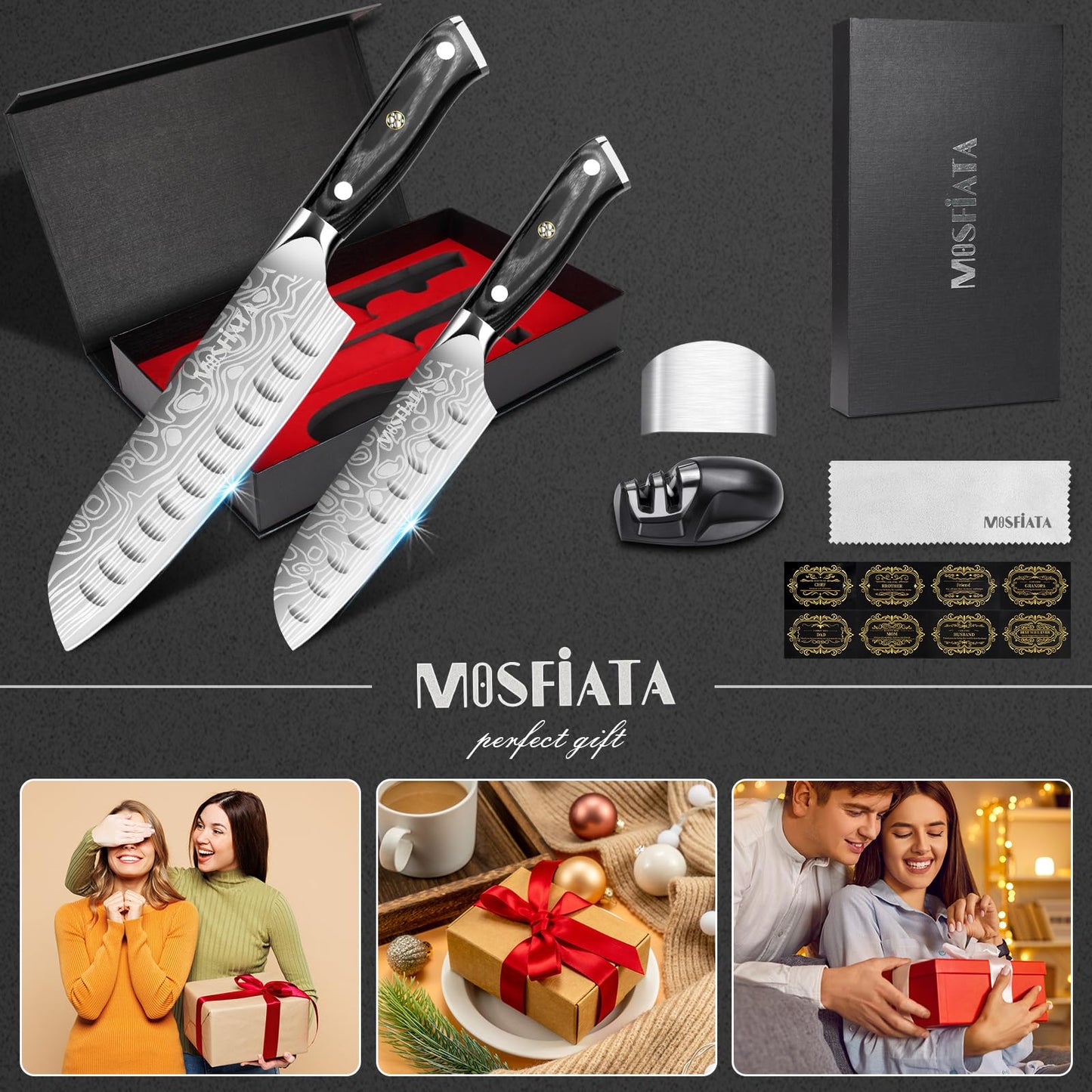 MOSFiATA 7" Santoku Knife with 5.5inch Santoku Knife, German High Carbon Stainless Steel EN.4116