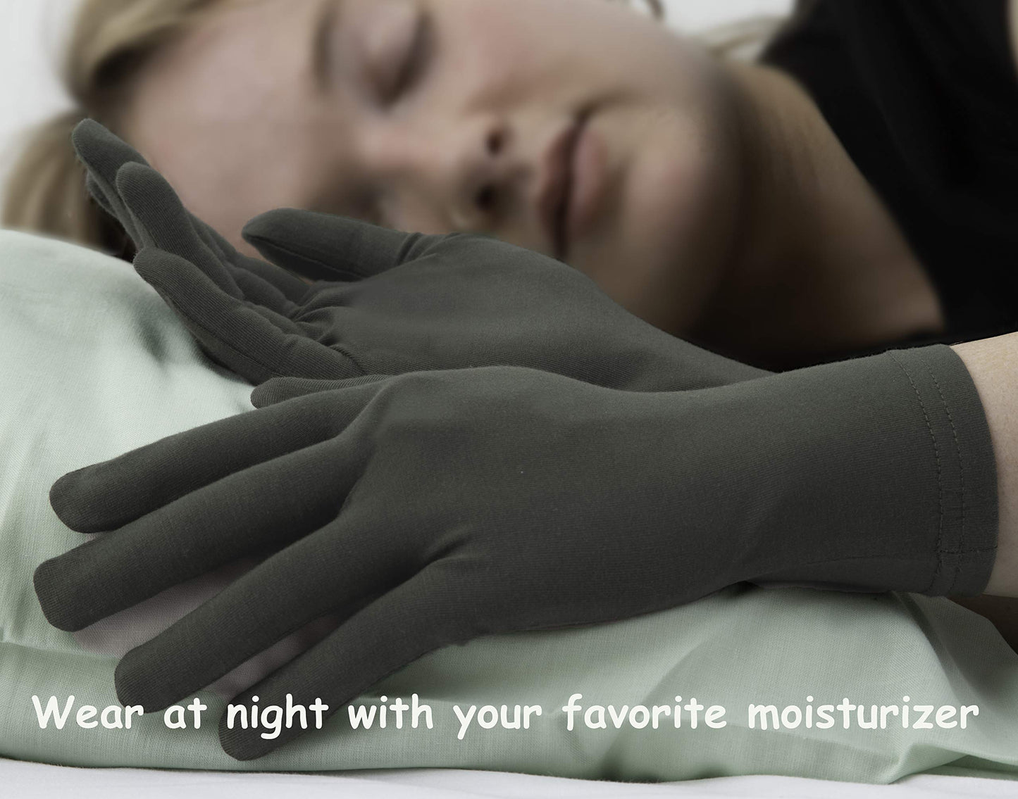 Bamboo Gloves for Eczema, Small, Women, Dry Hands, Overnight Moisturizing Gloves, 3 Pairs