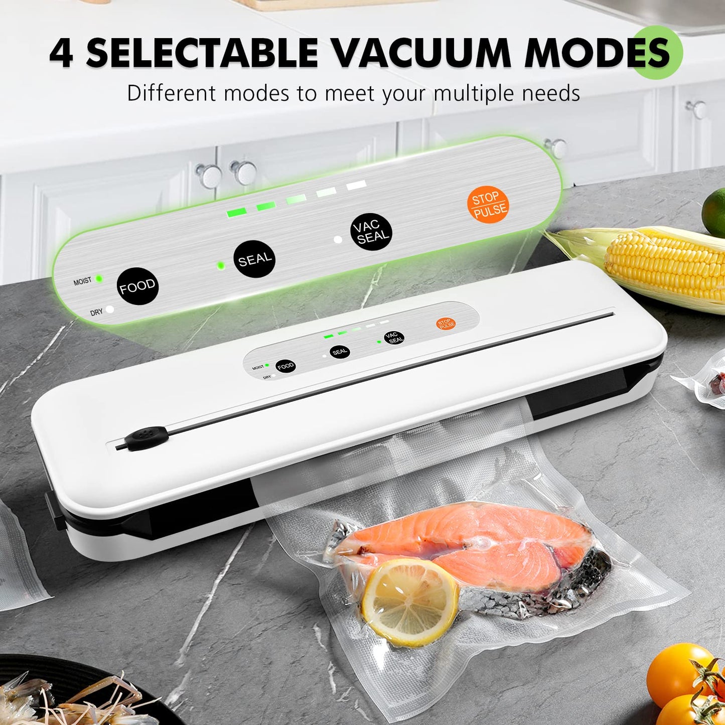 Toprime Vacuum Sealer Machine VS6611, 80kPa Powerful Food Sealer Built-in Cutter with Sealing Bag and Hose, Vacuum Air Sealing System for Seal a Meal and Sous Vide (White)