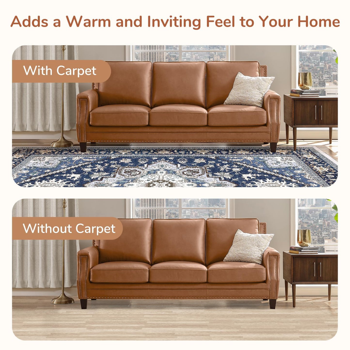 OPPODREAM Soft Area Rug 5x7, 5x7 Rugs for Living Room, Washable Rugs for Bedroom with Non Slip Backing, Faux Cashmere Low-Pile 5 x 7 Carpet, Navy Blue & Golden