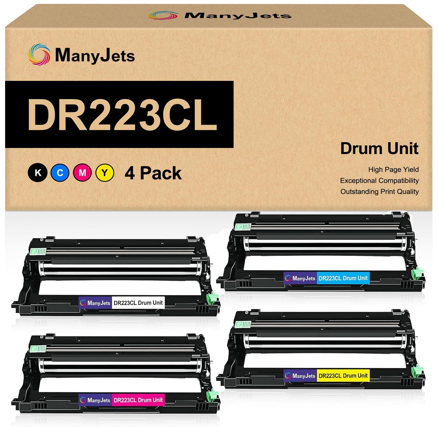 ManyJets DR223CL Compatible Drum Unit Replacement for Brother DR 223CL Use for MFC-L3710CW MFC-L3750CDW MFC-L3770CDW HL-L3270CDW HL-L3230CDW HL-L3210CW Printer (Black Cyan Magenta Yellow,Drum,4-Pack)