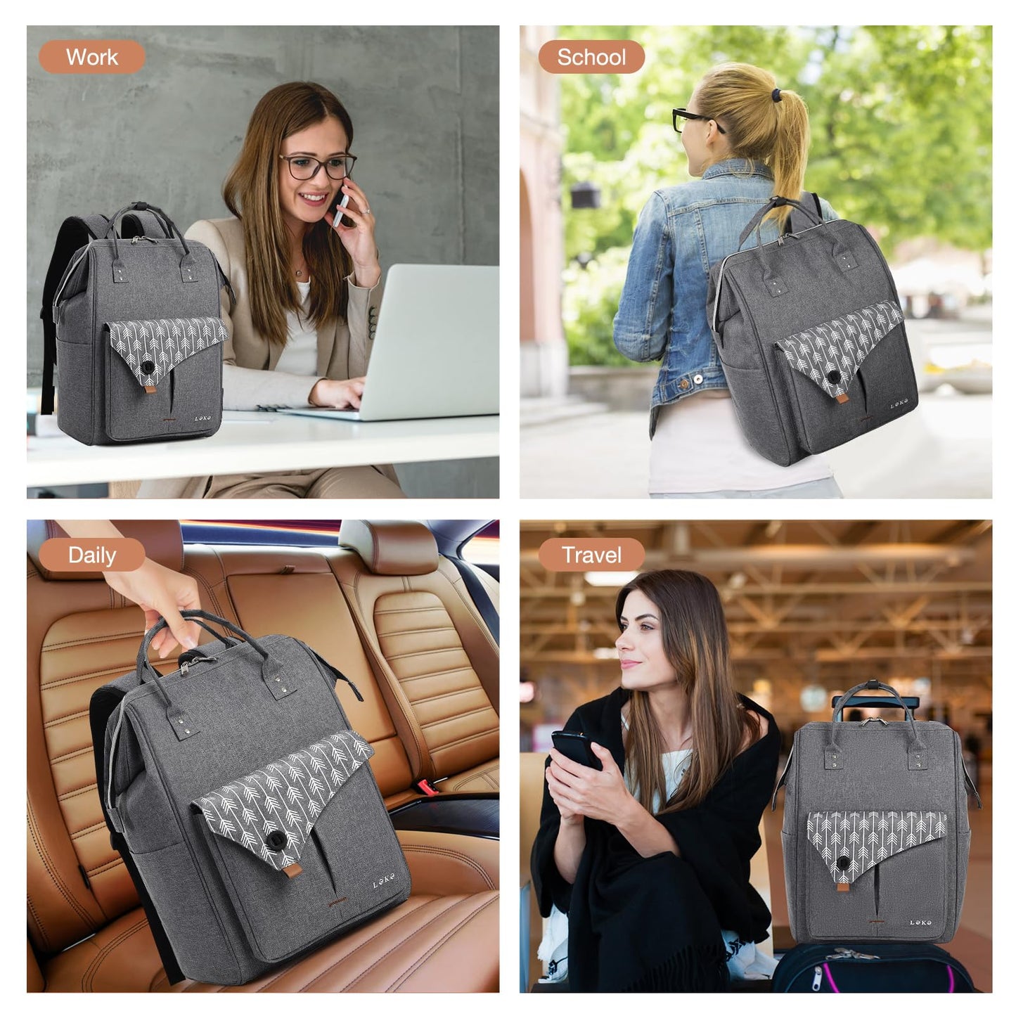 Laptop Backpack Women, 15.6 Inch Business Travel Backpack for Women, Water Resistant Computer Backpack Anti Theft Backpack for Work/School/College, Dark Grey