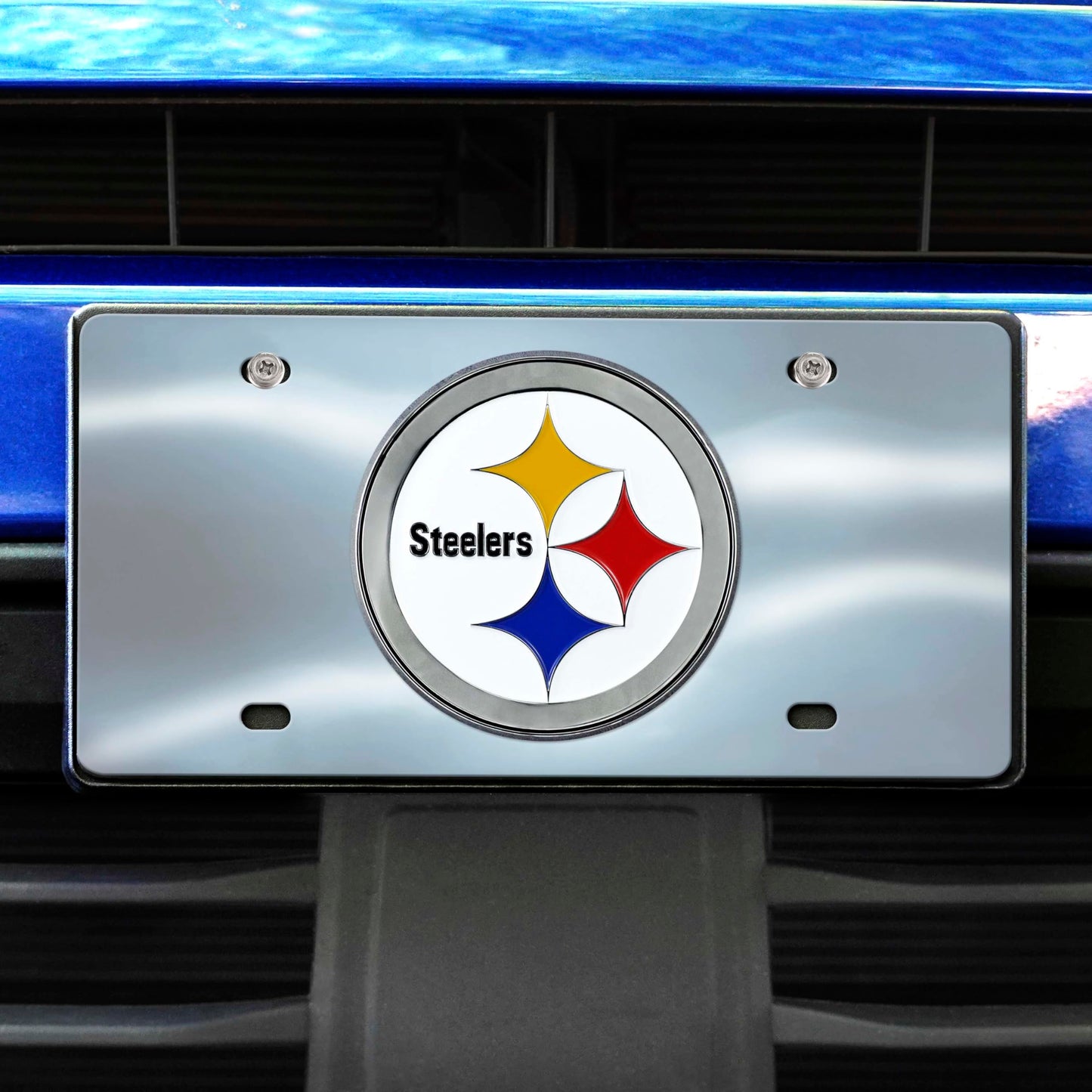 FANMATS 24532 Pittsburgh Steelers Stainless Steel Front License Plate with Large 3D Molded Team Metal Emblem, 6"x12"
