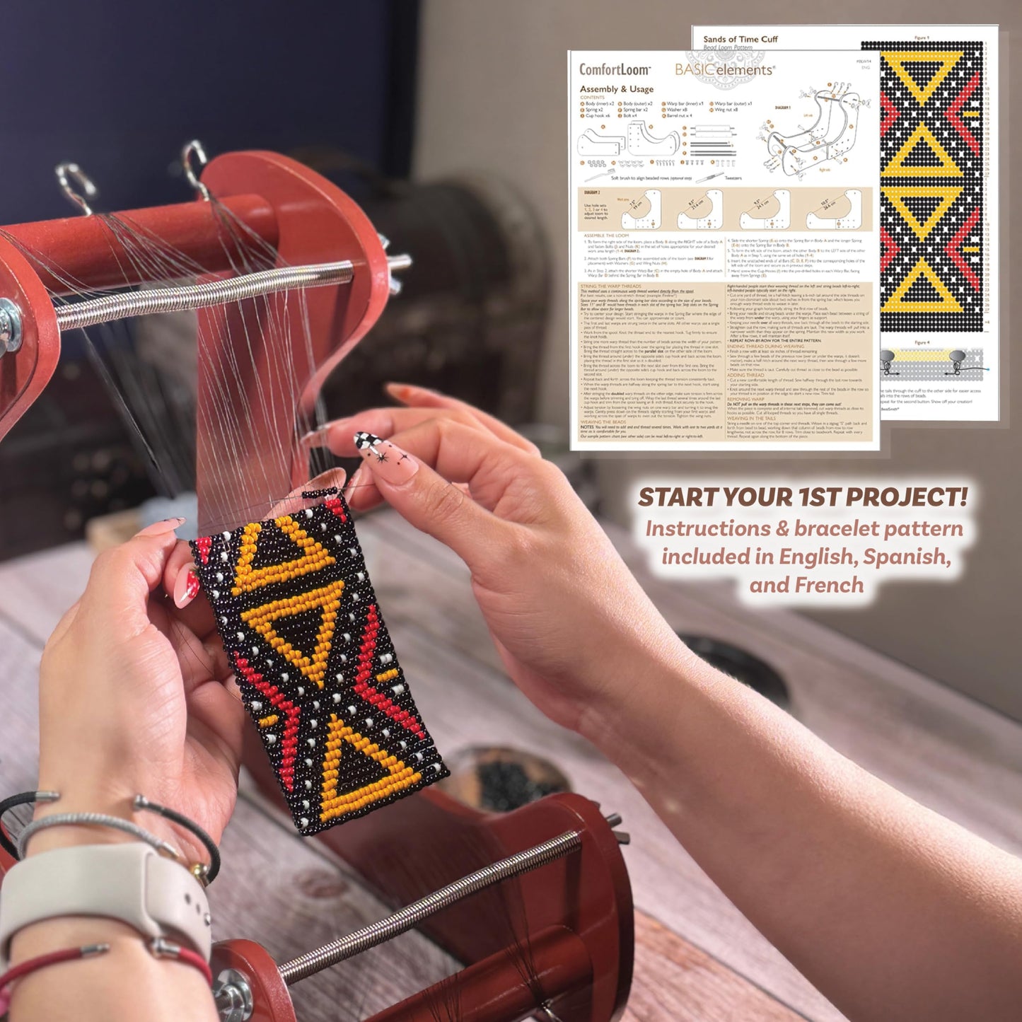 The Beadsmith ComfortLoom - Adjustable Standing Beads Loom with 4 Length Settings, Ergonomic Angled Design, Work Area 7.5” to 10.5”, Jewelry Making Kit, Patent Pending