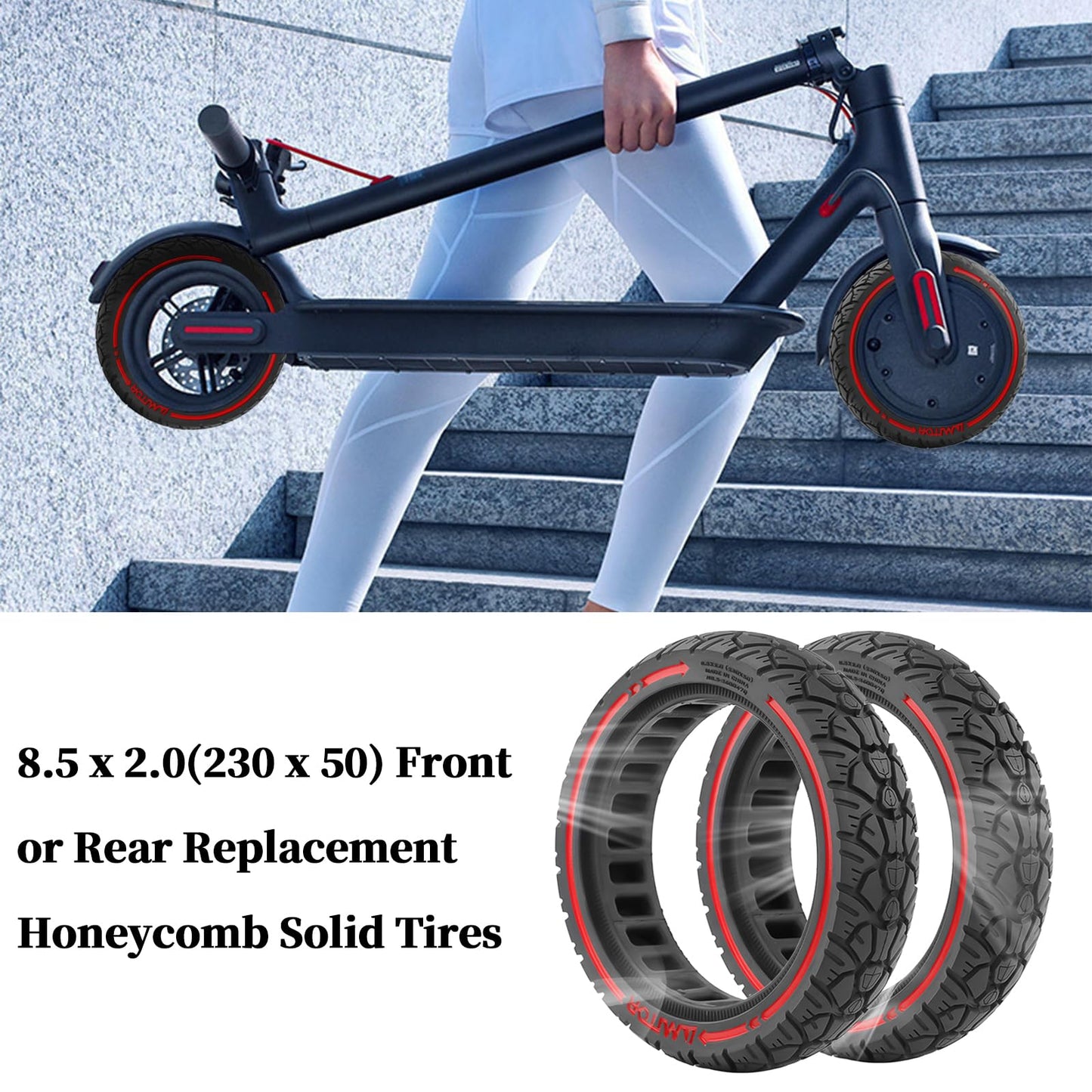 FOVNOT 8.5 Inch Scooter Solid Tires, 2 Pcs Electric Scooter Replacement Wheels 8.5 x 2.0(230 x 50) Front or Rear Replacement Honeycomb Solid Tires for Xiaomi M365 /Pro /1S /Pro2 /Essential
