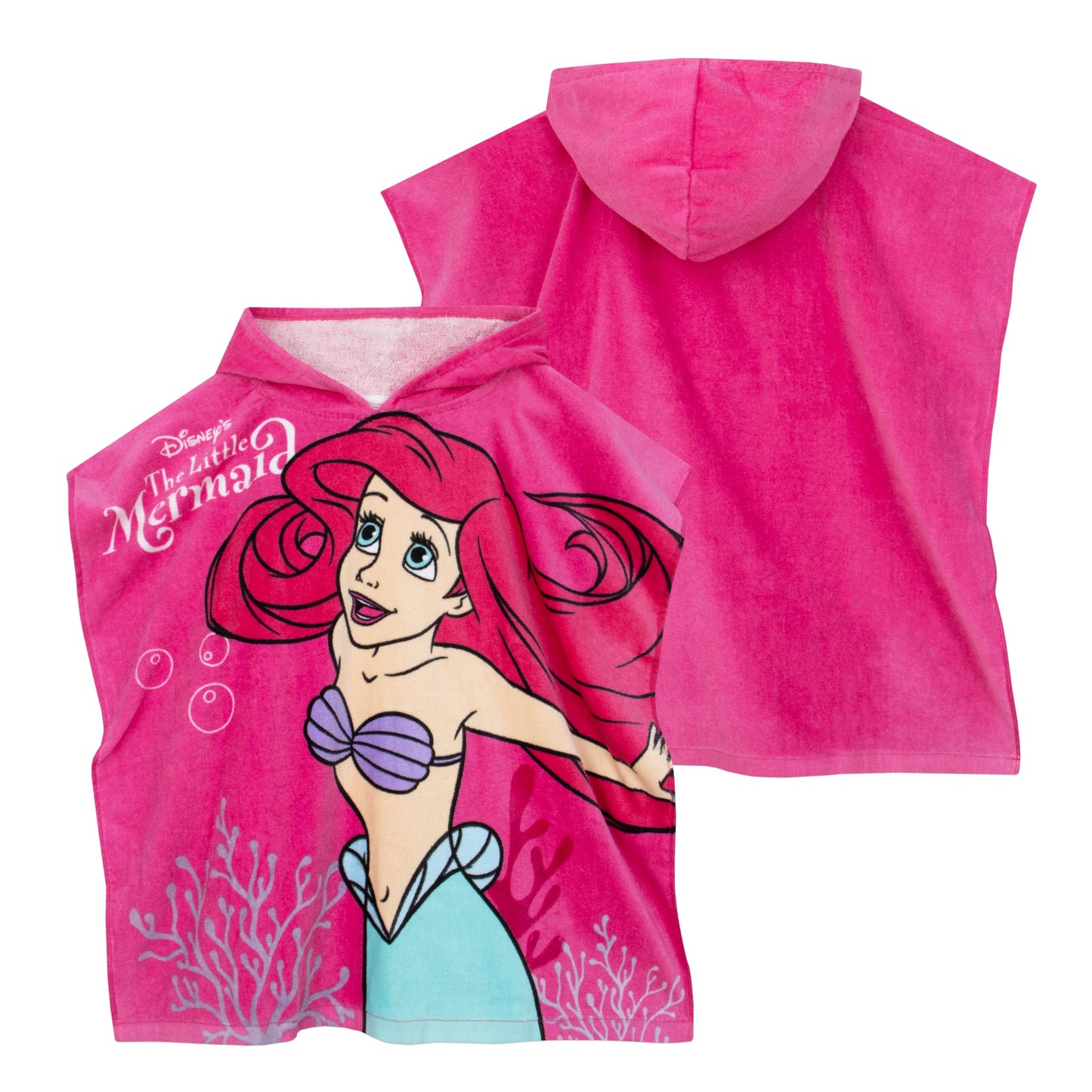 Disney Girls Beach Towel | Ariel Towel Poncho | Cotton Hooded Towel | The Little Mermaid Towels for Girls | One Size Pink