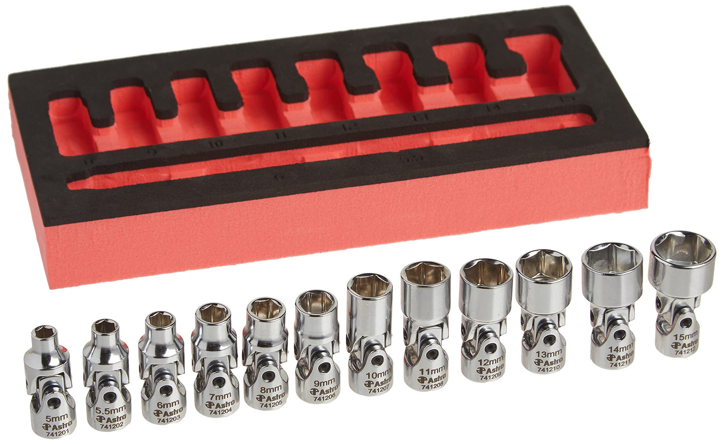Astro Pneumatic 7412 1/4-Inch Drive Flex Socket Set, 6 Point - Metric, 12-Piece