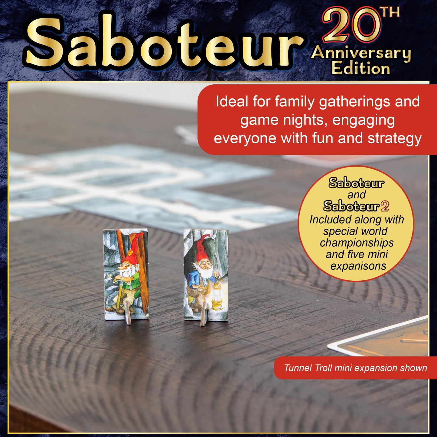 Saboteur: 20th Anniversary Edition - A Board Game by Amigo Games – 2-10 Players - Board Games for Family - 20 Minutes of Gameplay - Family Game Night - for Kids and Adults Ages 8+ - English Version