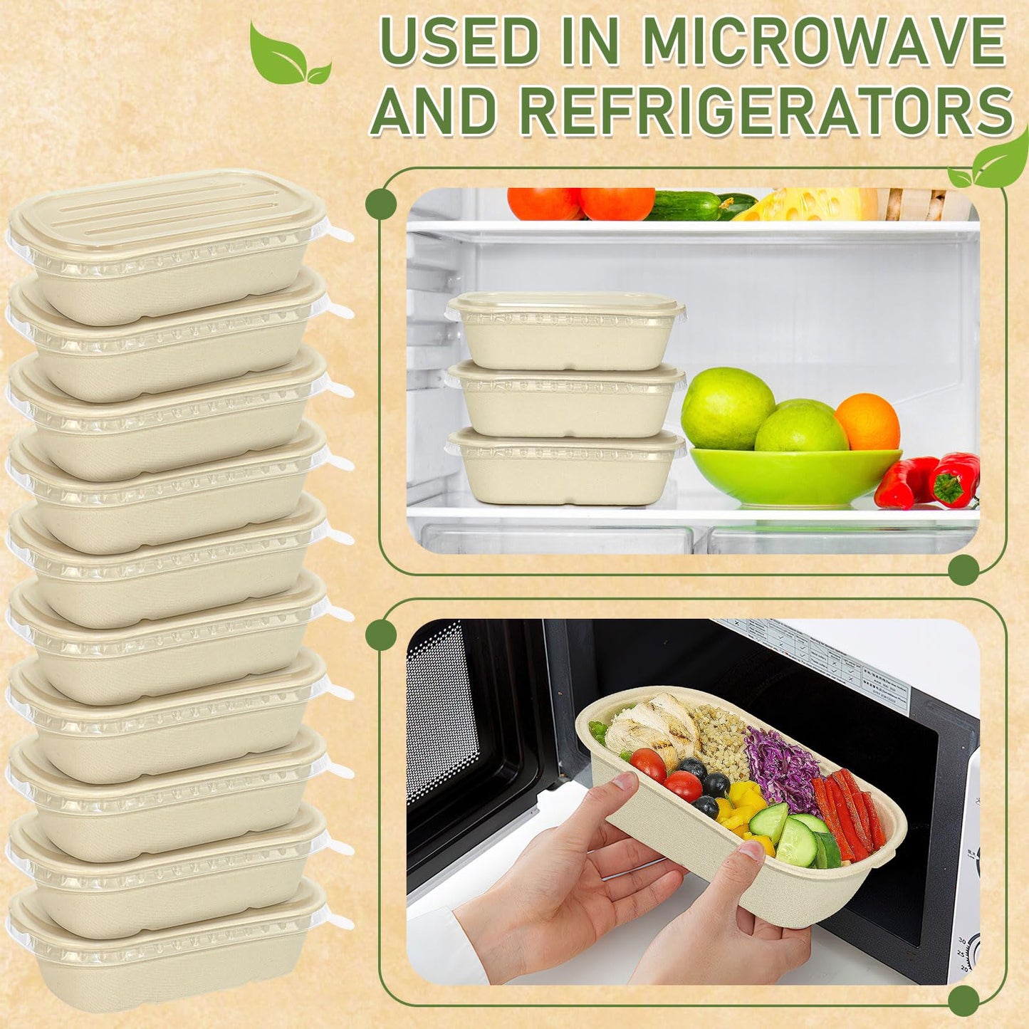 100 Pack Disposable Paper Bowls with Lids,23 oz Meal Prep Containers Rectangle Soup Bowls Leakproof Deli Food Container Hot Cold Food Serving Bowl for Treat Salad