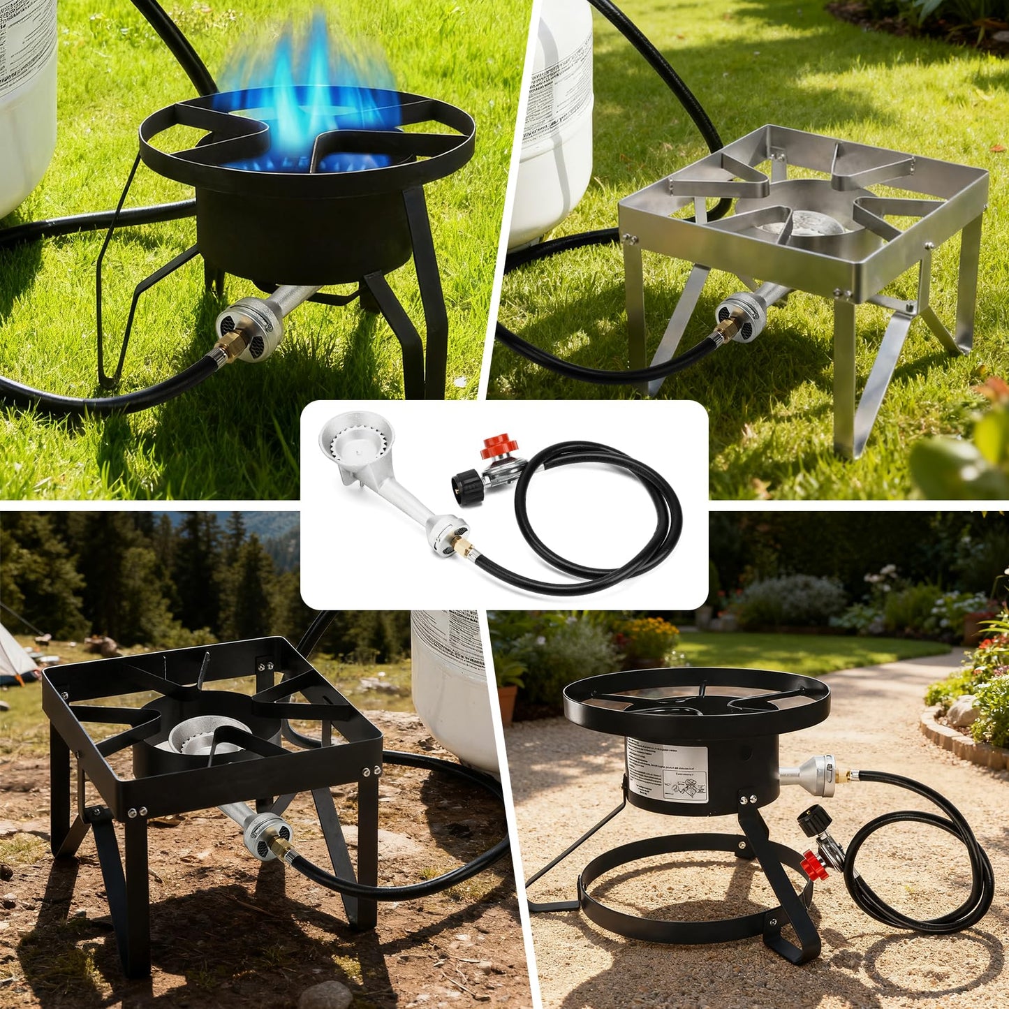 onlyfire High Pressure Propane Cast-Iron Replacement Burner, 0-20PSI Adjustable Pressure Propane Regulator with 4FT Hose and Brass Fitting Propane Burner Head for Cooking Outdoor