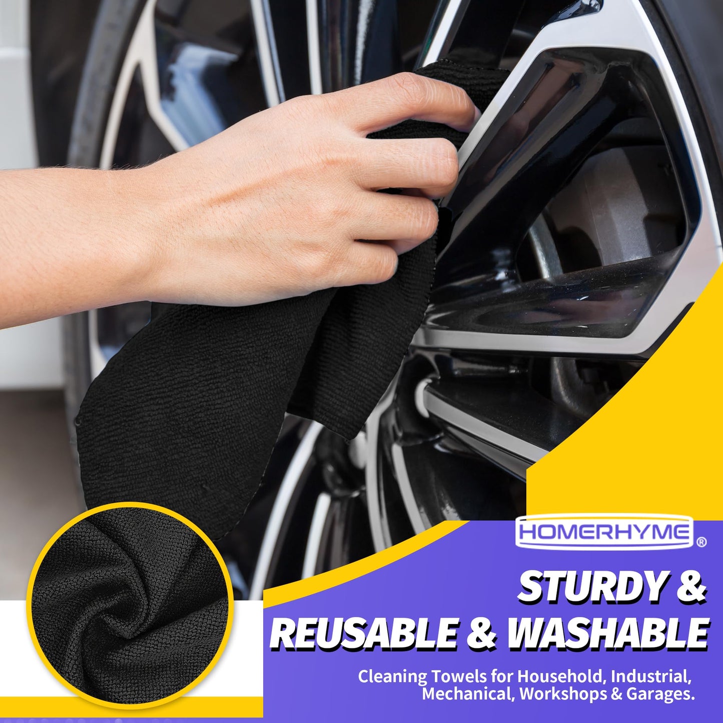 HOMERHYME Microfiber Cleaning Cloth, 150 Pack Black Cleaning Rags Microfiber Towel Bulk Absorbent Lint-Free Wash Cloths, All-Purpose Towels for Cars, Shop, Automotive, Garage, Home & Kitchen