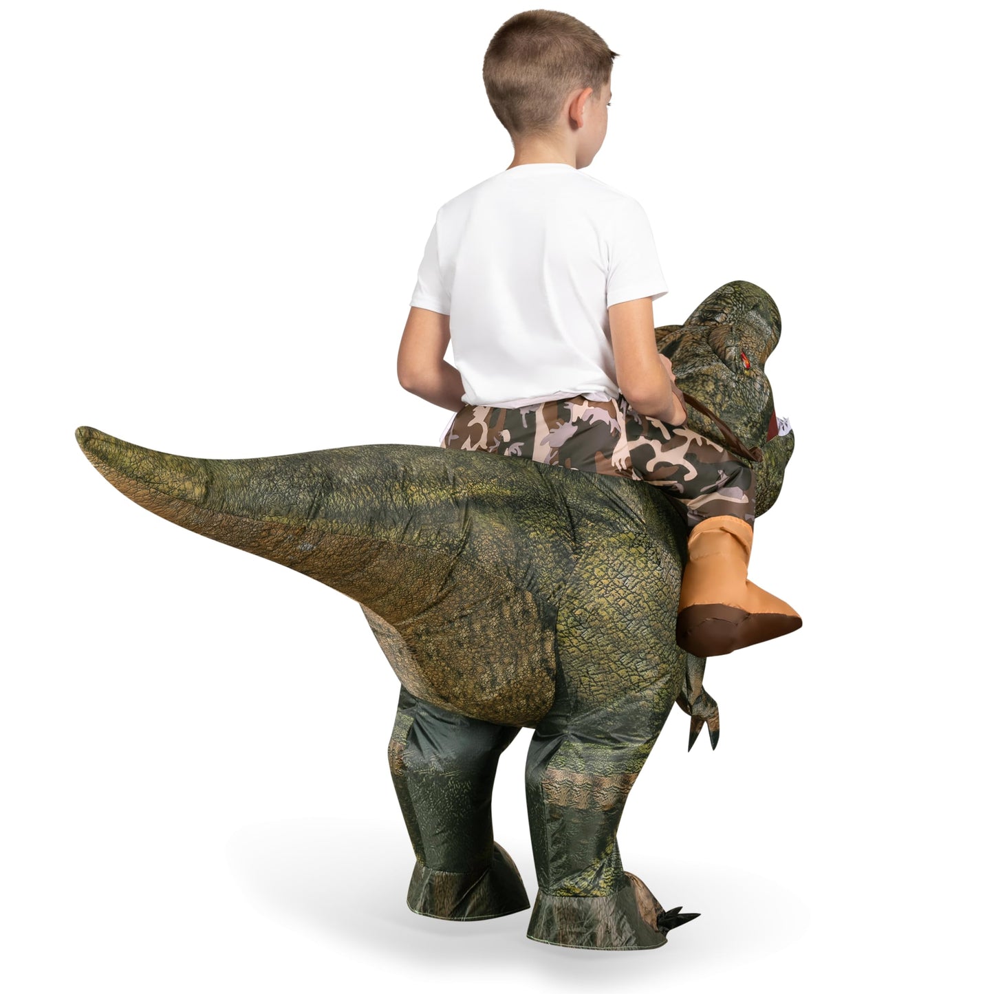 Spooktacular Creations T-Rex Inflatable Costume for Kids Digital Printing Ride-On Dinosaur for Halloween Parties Green