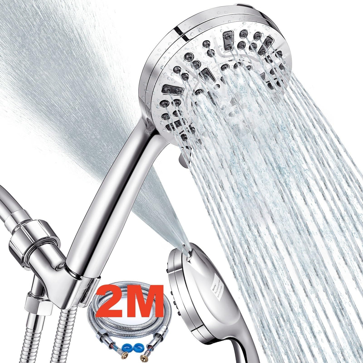 Handheld Shower Head with High Pressure 8+2 Modes, Luxau 5 Inch Hand Held Showerhead Set, W/Extra Long 2M Shower Hose and Adjustable Shower Arm Bracket Holder, Chrome (HS8001)