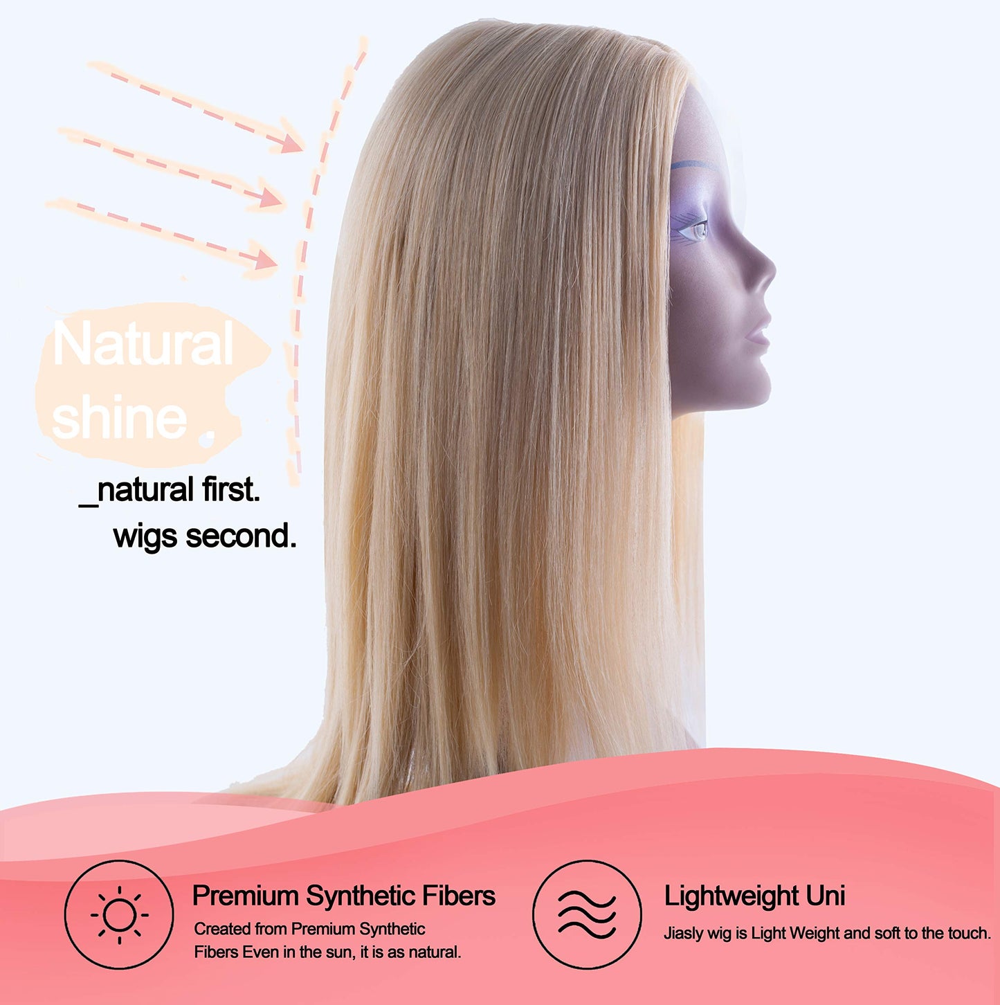 Jiasly Fashion Blonde wig For WomenSynthetic Hair Natural Long Straight With Free Wig Cap22 Inches (Blonde)