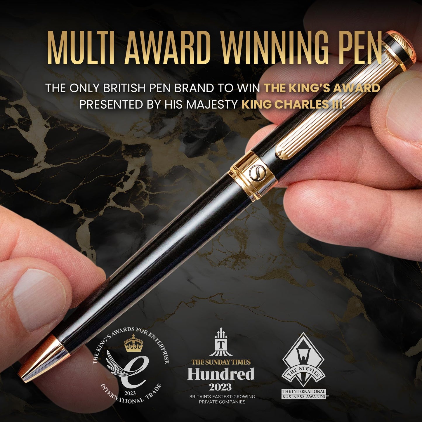 Scriveiner Black Lacquer Ballpoint Pen - Stunning Luxury Pe, Real Gold Plating, Schmidt Black Refill, Best Ball Pen Gift Set for Men & Women, Professional, Executive, Office, Nice Pens
