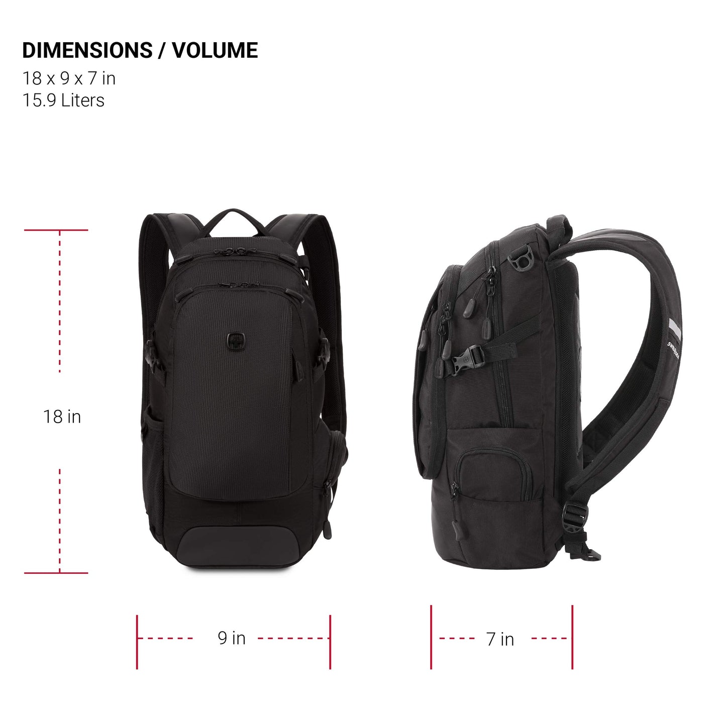SWISSGEAR Citypack Slim Commuter Backpack with Compact Design for Work & Travel Fits Tablet Only (Not Laptop), Black, 18-Inch