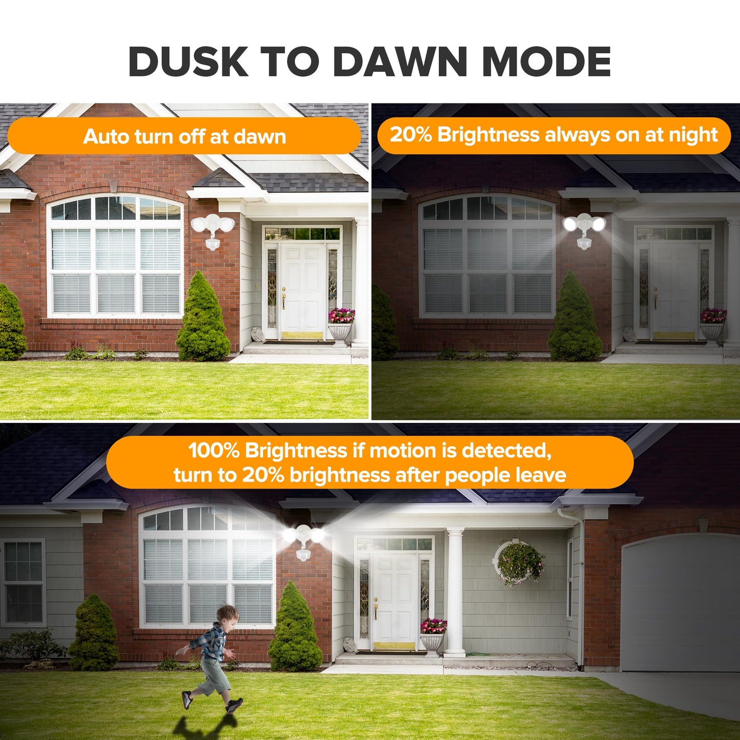 LUTEC 34W 3000 Lumen Motion Sensor Outdoor Lights, 5000K Daylight, IP65 Waterproof Flood Lights Outdoor with Night Light, Dusk to Dawn Motion Detector Security Lights for Outside Garage, Yard-White