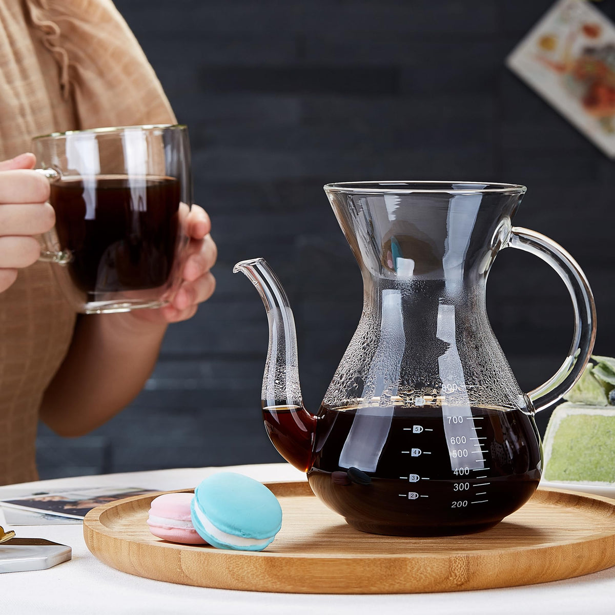 Unbreakable - Pour Over Coffee Maker with Double Stainless Filter 8-Cup, Thickened Heat-Resistant Borosilicate Glass Pour Over Coffee Dripper, Stovetop Safe