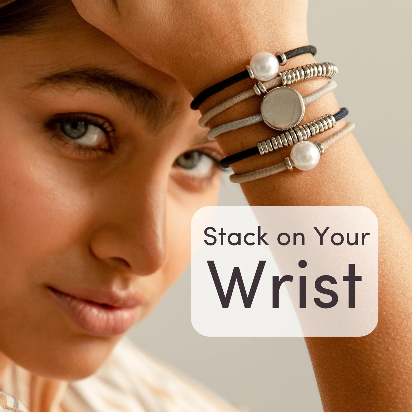 By Lilla Tulip Mini Stack Elastic Hair Ties and Bracelets | Set of 5 Hair Tie-Bracelets | Hair Accessories for Women | No Crease Hair Ties & Women’s Bracelets (White Pearl / Pink / Yellow / Gray / Nude)