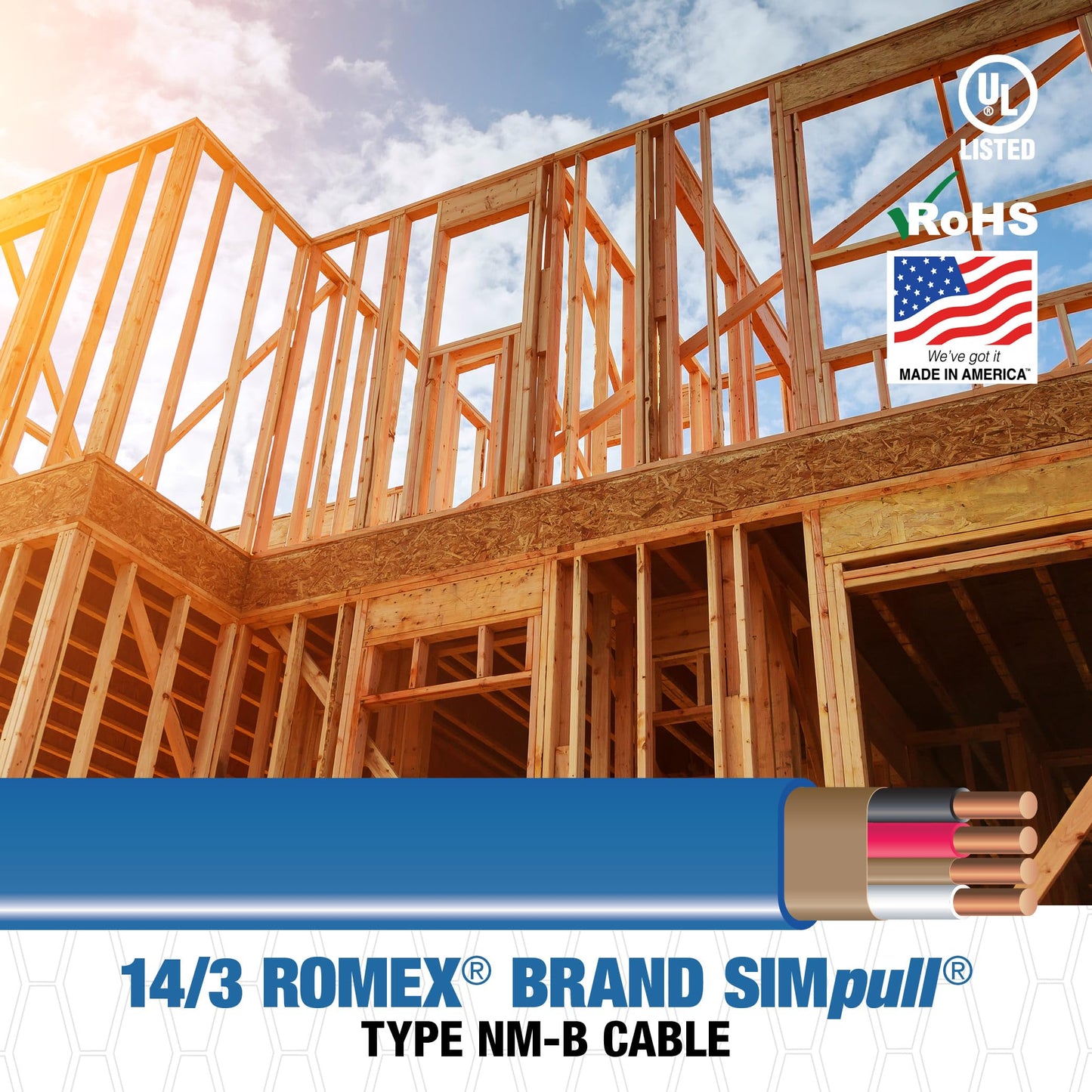 Southwire Romex SIMpull Wire, 14 Gauge, 3 Conductor, 50 Ft, W/G NM-B Cable, Blue, 63946922