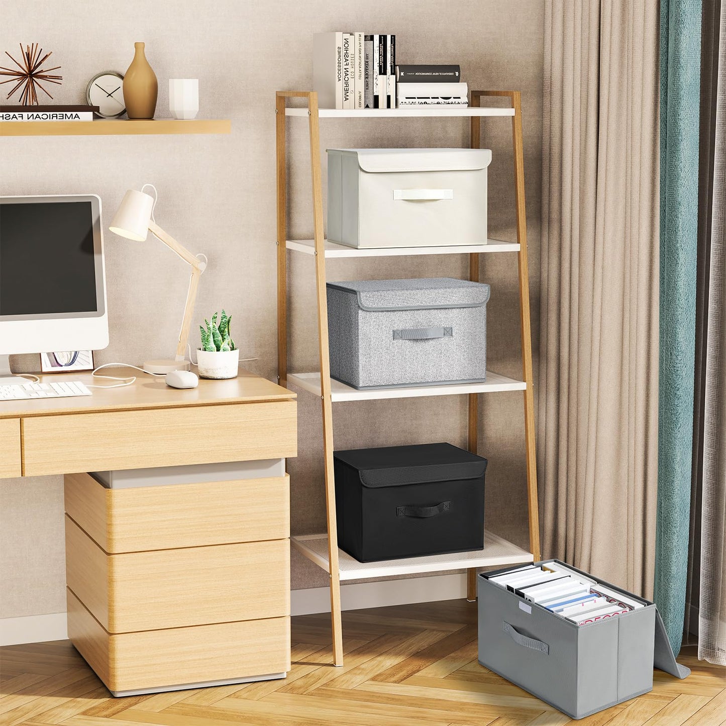 DIMJ Foldable Storage Box, 4 Pack Stackable Storage Bin Storage Box Organizer Large Storage Box with Lids and Handles Closet Organizers and Storage for Bedroom,Clothes Books (Ant Grey)
