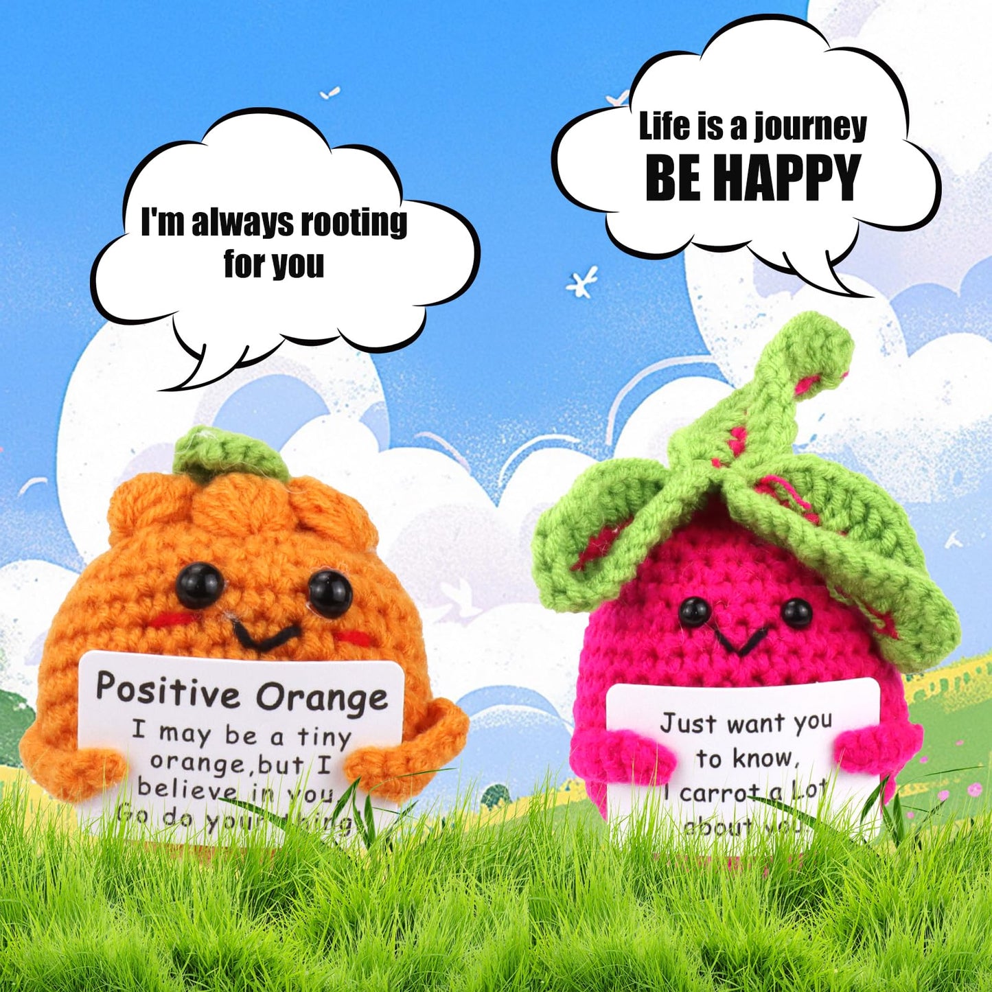 20 PCS Mini Positive Crochet Animals Bulk with Inspirational Cards Emotional Support Crochet Dolls Handmade Graduation Teacher Employee Appreciation Gifts for Teen Women Men Coworkers