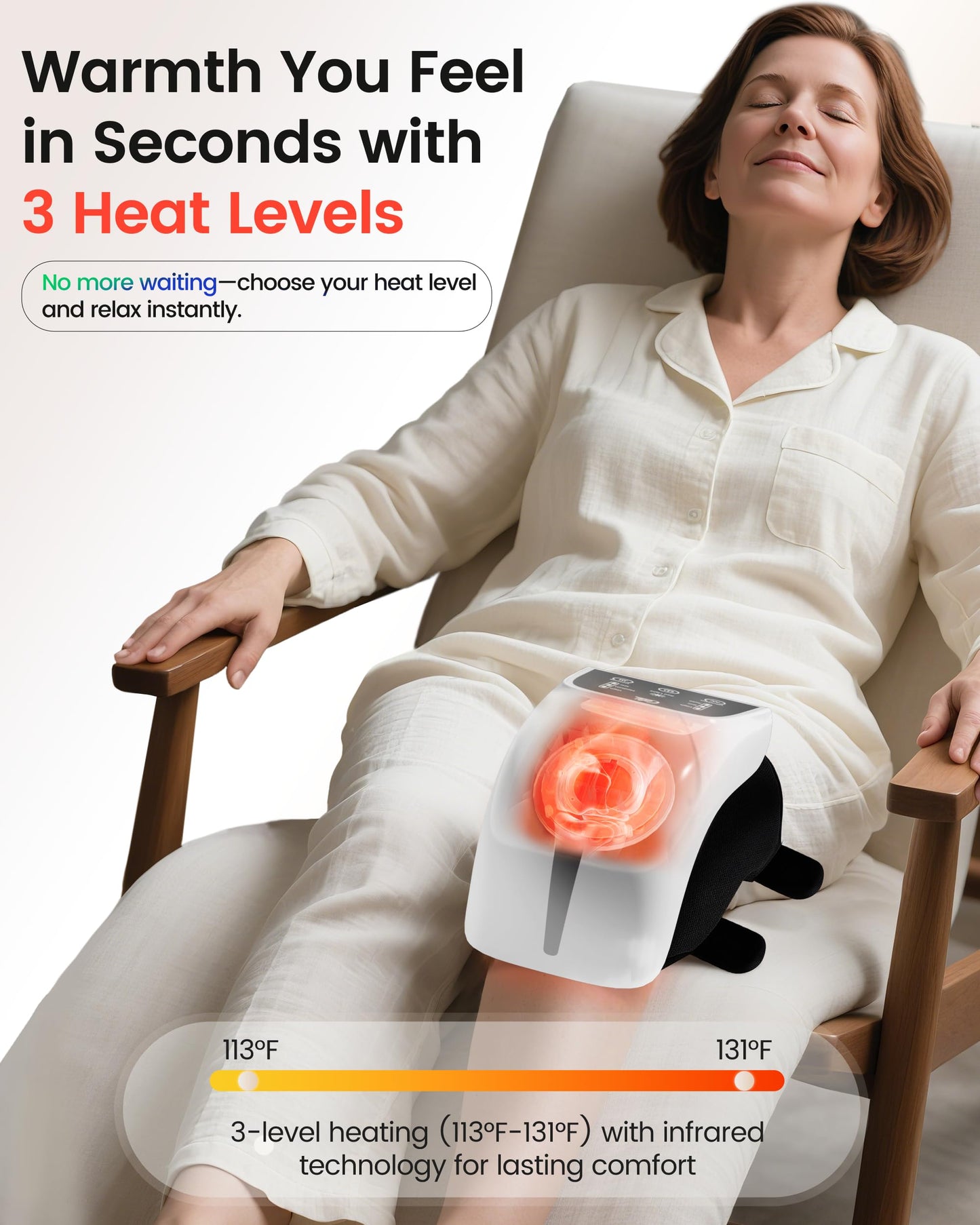 CILI Cordless Knee Massager with Heat & Vibration,Heated Knee Brace with 3 Heat & 3 Vibration,Knee Support for Knee with Low-Noise,Heated Knee Massager,Gift for Dad, Mom, Men, Women