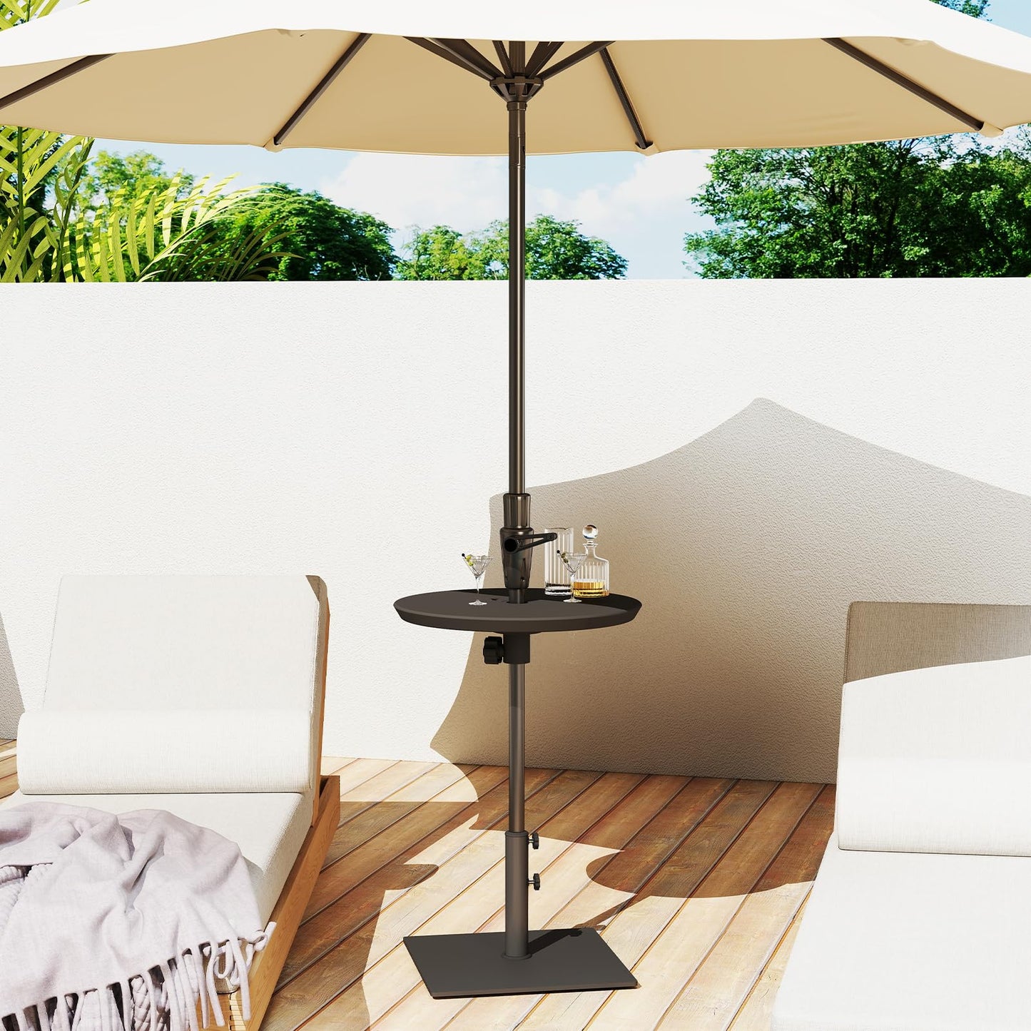 C-Hopetree 20" Patio Outdoor Umbrella Table Tray with 1.5" Hole, Small Round Top for Backyard, Pool, Beach, Deck, Garden, Black