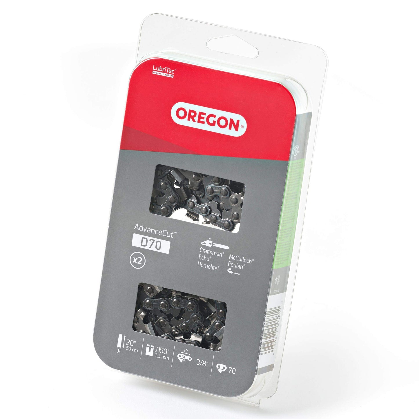 Oregon D70T AdvanceCut Chainsaw Chain for 20-Inch Bar; Fits Echo CS600P, CS-680, CS-550EVL, Poulan 3400, Homelite XL 12 and Super XLAO & More; 70 Drive Links (2 Pack)