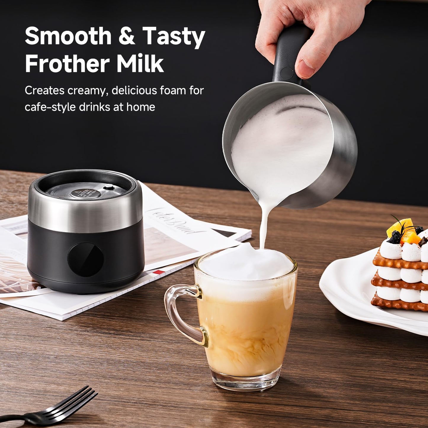 AMZCHEF 8-in-1 Milk Frother Electric, 17oz (500ml) Stainless Steel Mousseur A Lait, Coffee Frother & Steamer for Latte, Cappuccino, Hot Chocolate, Dishwasher Safe