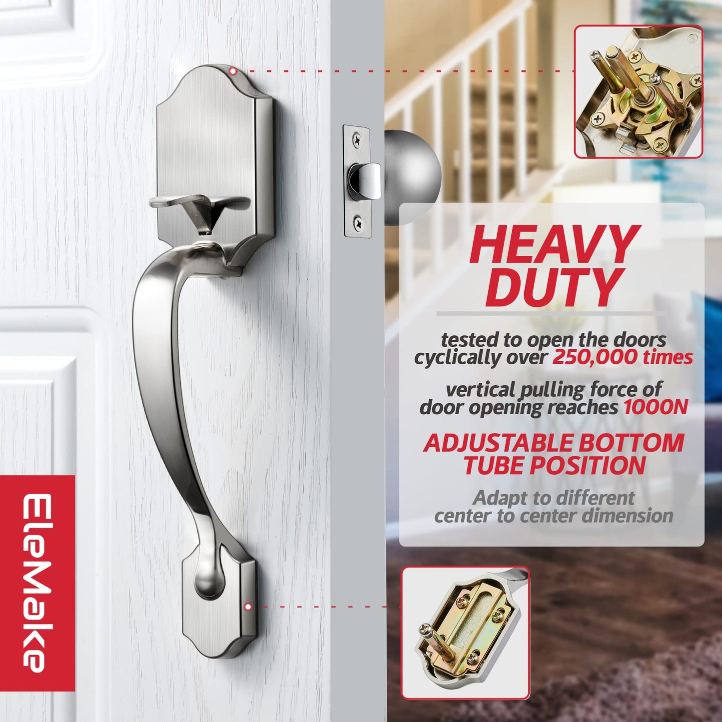 Bravex Front Entry Handleset Half with Knob, Satin Nickel, Interior and Exterior Entrance Passage Lock, Round Non-Locking Door Handles