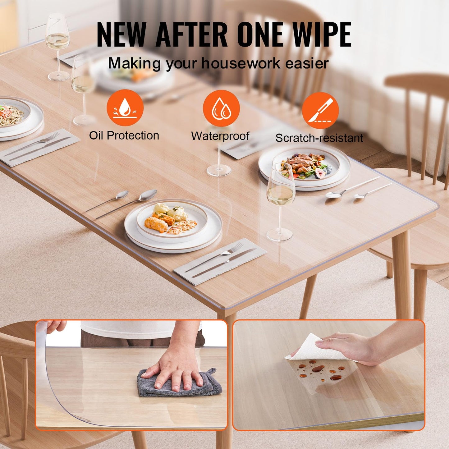 VEVOR Plastic Table Cover, 40 x 60 Inch 2.0 mm Thick Clear Table Protector, Rectangle PVC Desk Mat, Waterproof & Easy Cleaning Desk Pad Tablecloth, for Office Dresser Dining Room Table Night Stand
