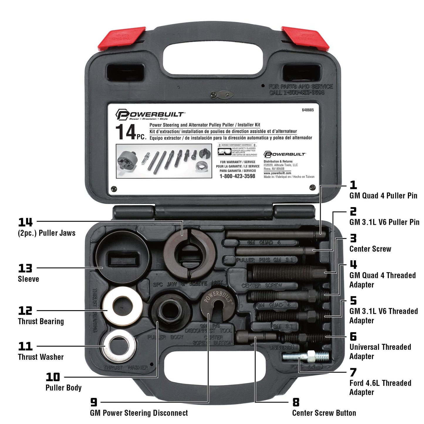 Powerbuilt Alltrade 648605 Kit 20 Power Steering and Alternator Pulley Removal and Installation Tool Set