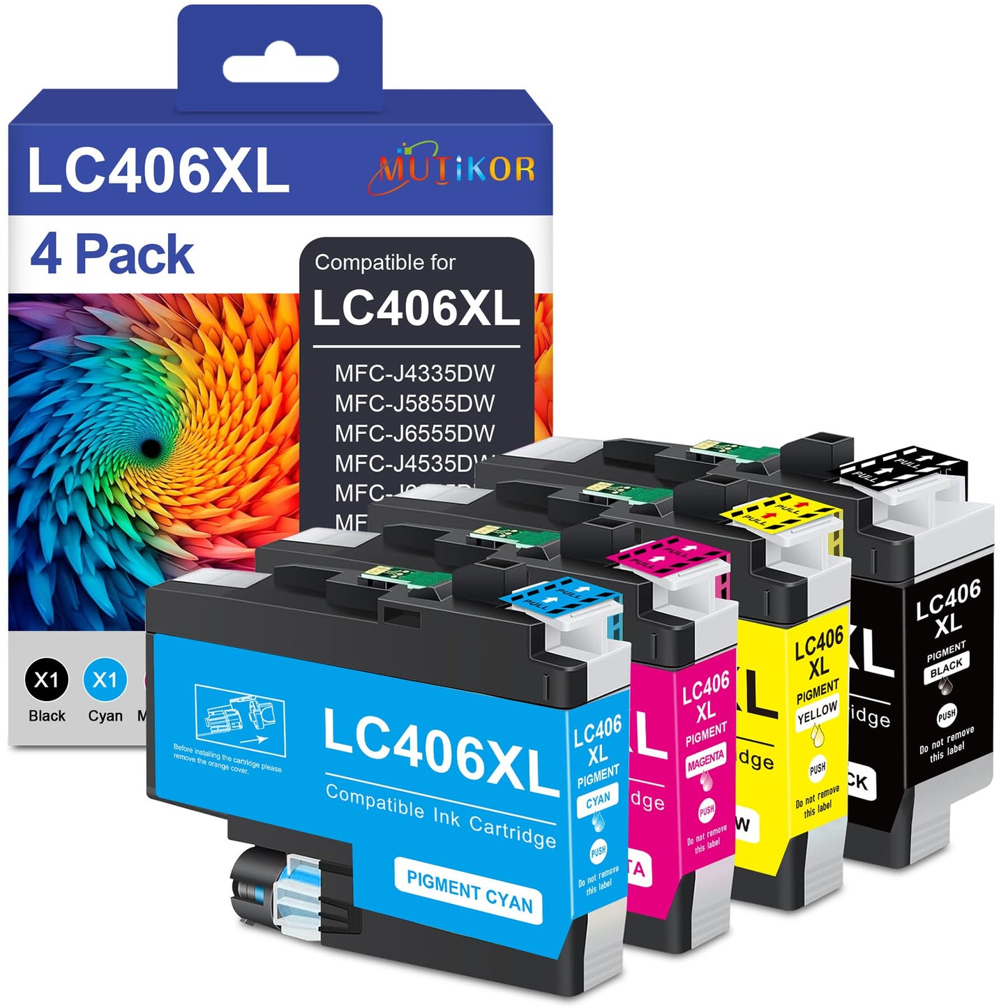 Compatible LC406XL Ink Cartridges Combo Pack Replacement for Brother LC406 Ink for MFC-J4335DW MFC-J5855DW MFC-J4535DW MFC-J5955DW MFC-J4535DWXL MFC-J6555DW Printers (LC406XL BK/C/M/Y)