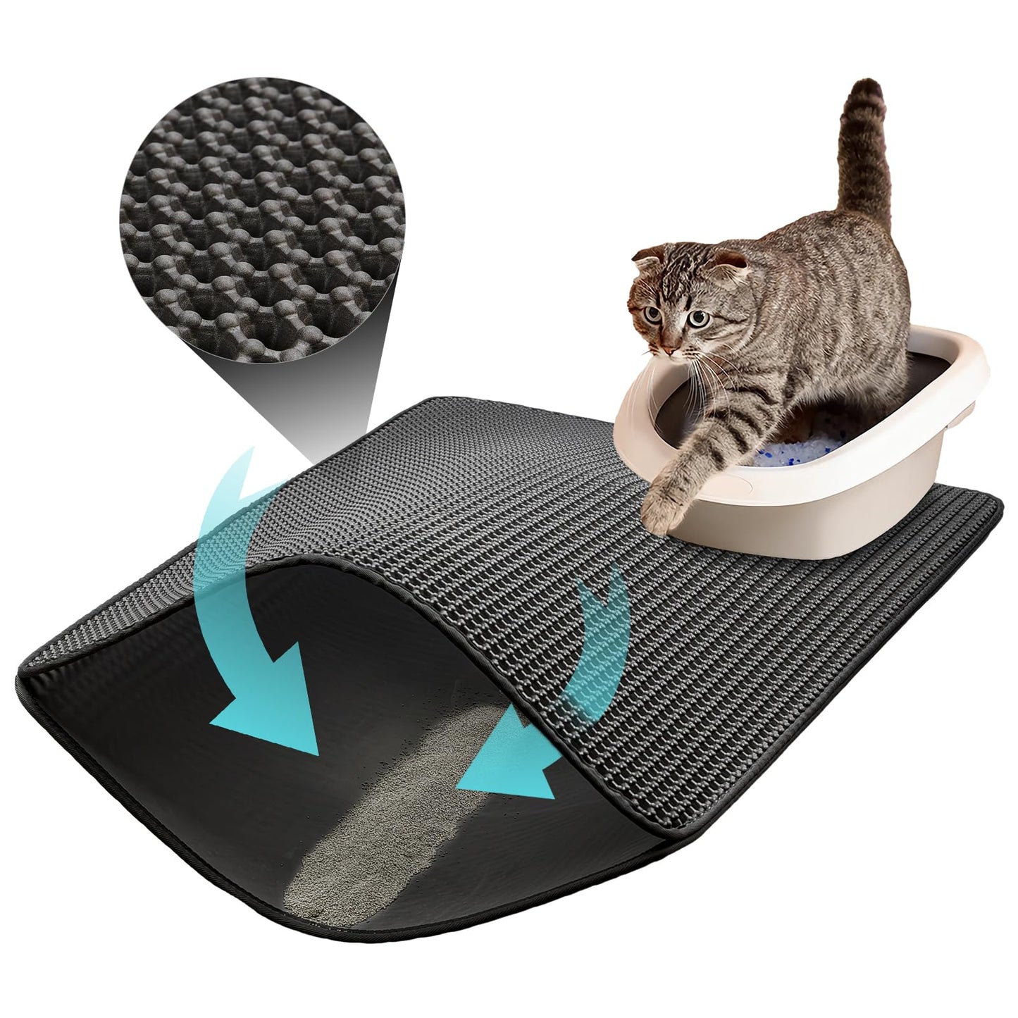 ZuHucpts Large Cat Litter Mat Trapper -90 x 61 cm1 Pack Honeycomb Double Layer Litter Mat -Traps Messes, Easy Clean and Durable, Non Toxic Trapper Rug Suitable for Litter Tray (Black)