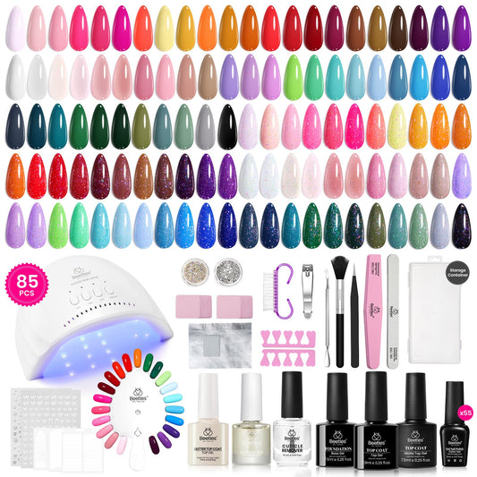 Beetles 85 Pcs Gel Nail Polish Kit with U V Light 55 Colors Gel Nail Kit for Beginners with Everything at Home Gel Polish Manicure Winter Nail Art Jelly Nails Emotional Spectrum Collection