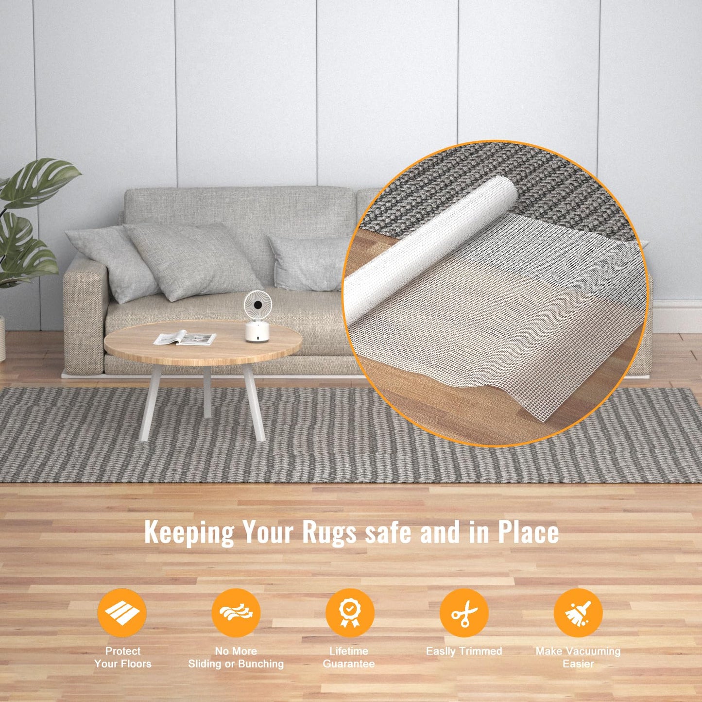 Silicone Non Slip Rug Pad, Anti Skid Thin Rug Gripper, Carpet underpad for Hardwood Surface Floors, Keep Area Rugs in Place - 6x9 Ft