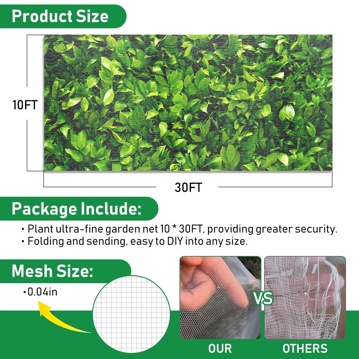 2Pack 10x30ft Garden Netting Mesh Barrier, Ultra Fine Mosquito Net for Patio,Garden Netting for Raised Beds,Fruit Tree Netting for Garden Protection Blueberry Bush Netting Cover