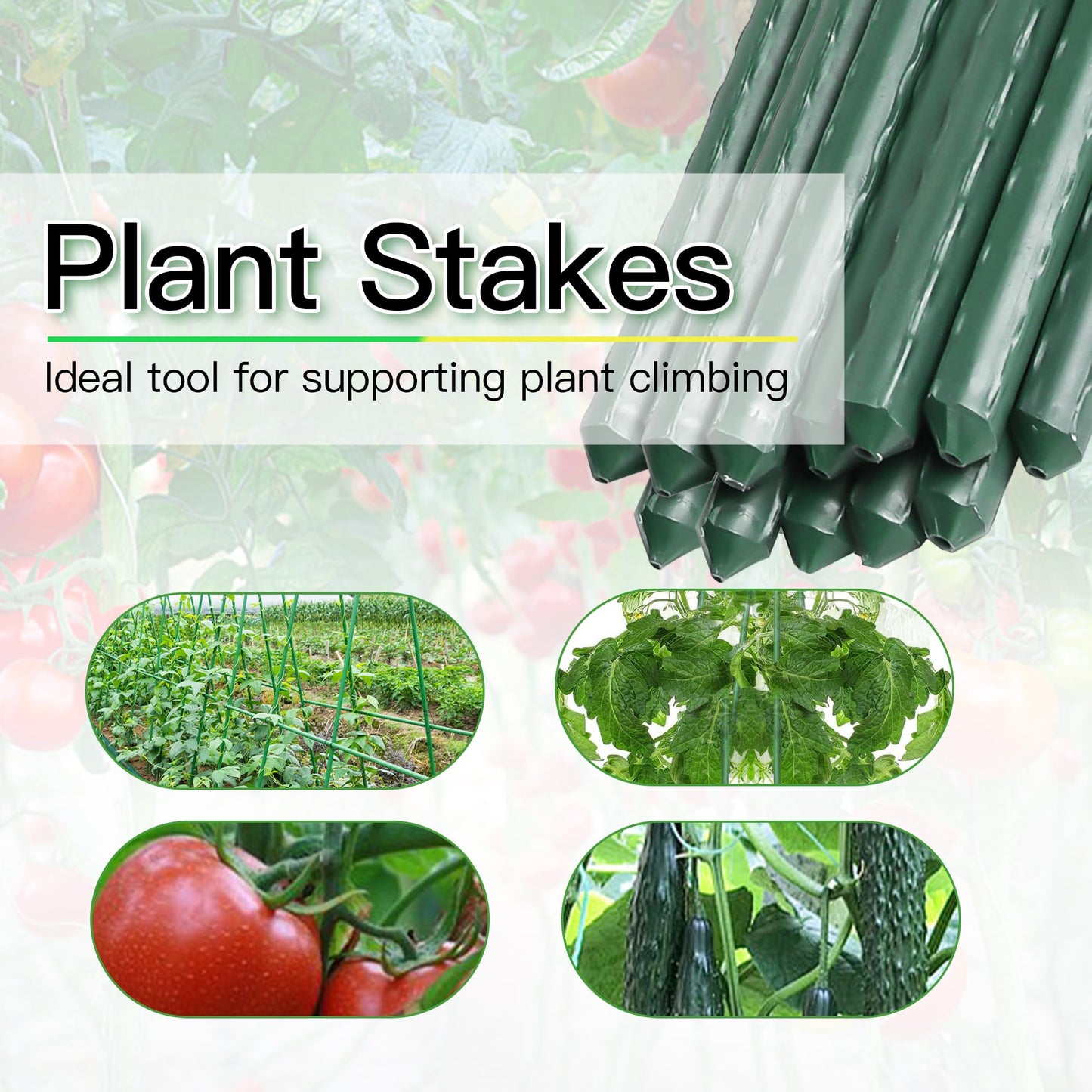 30pcs Garden Stakes 3FT, Steel Plant Stakes 4 Feet for Gardening and Farm, 48 Inch Plastic Coated Plant Support for Tomatoe, Cucumber, Bean, Flower, Tree Potted and Climbing Plants, 30 Pack of 3 Feet