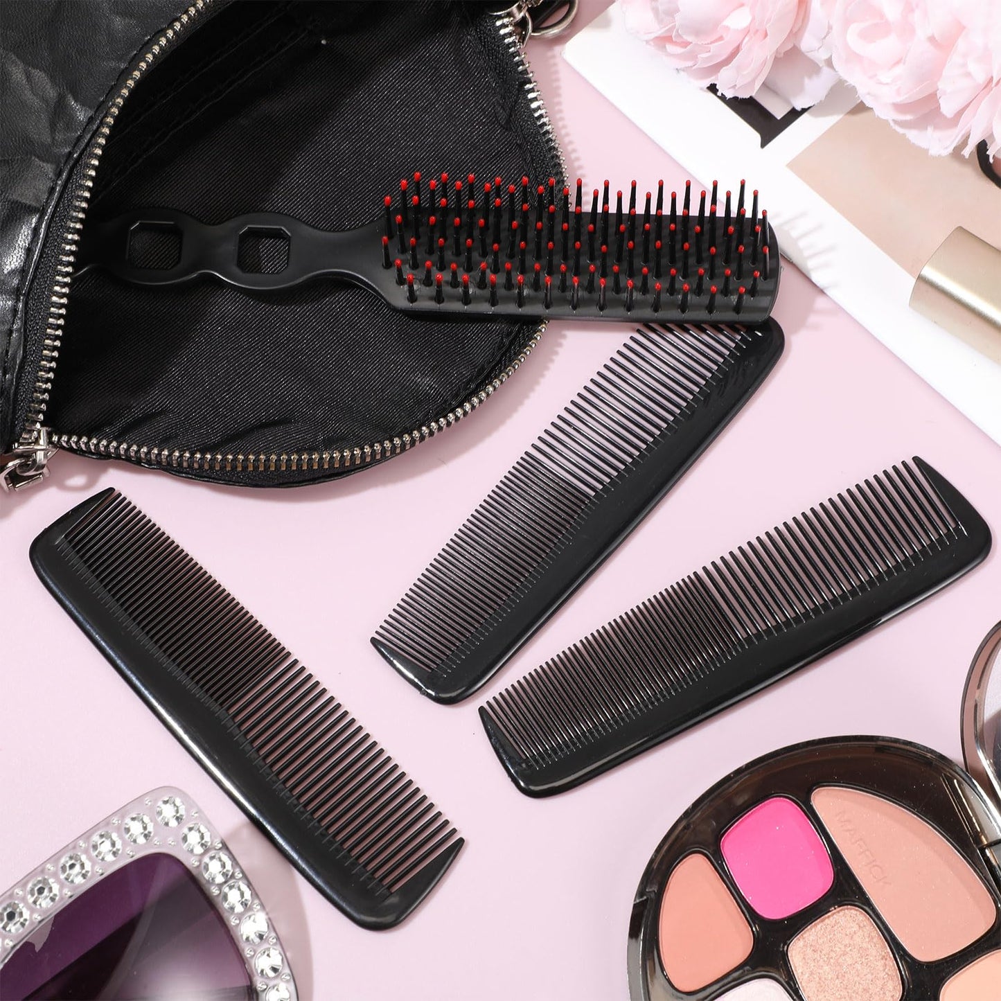 SiliFine 72 Pcs Bulk Hair Brushes Combs Set for Homeless Individually Wrapped Hairbrushes Bulk Curly Thick Long Smoothing Detangling Hairbrushes for Women Hotel Homeless Nursing Charity