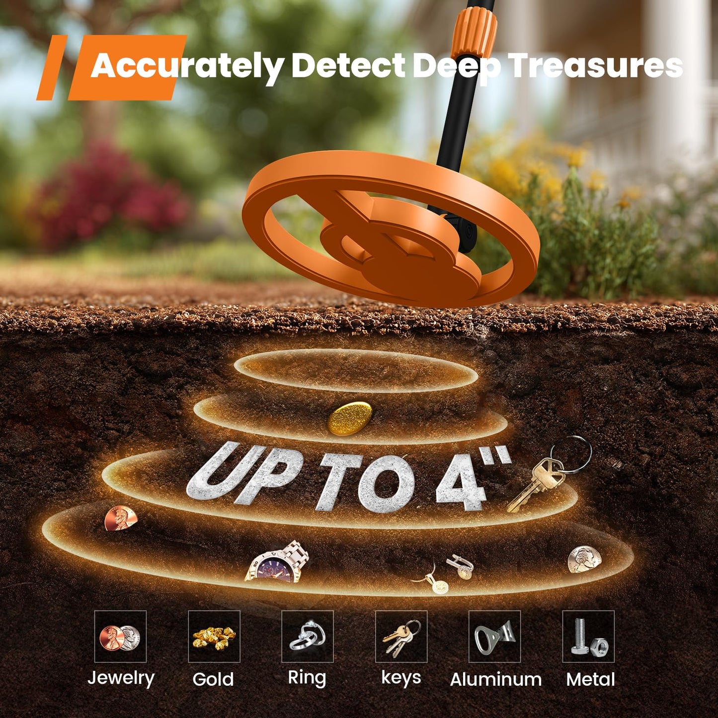 GoGonova Metal Detector, Adjustable 27.5” - 37.8” Metal Detector for Kids with LED Display, Lightweight Kids Metal Detector Kit with 6.8” Waterproof Search Coil, Gift for Boys & Girls, Orange