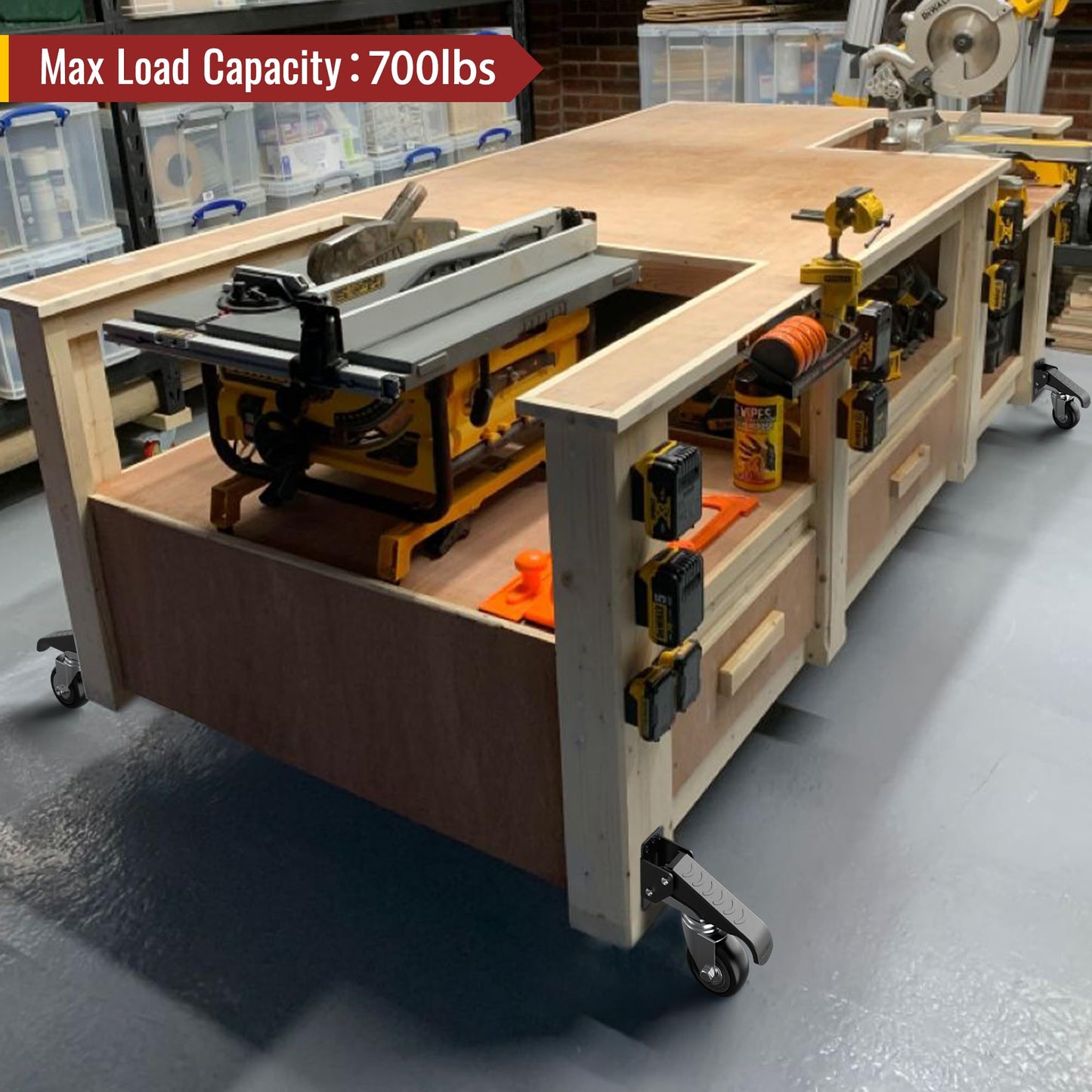 HOLKIE Retractable Casters Heavy Duty Casters with Lifting and Lowering Function Maximum Load of 700 lbs (Set of 4) for Workbenches or Other Equipment